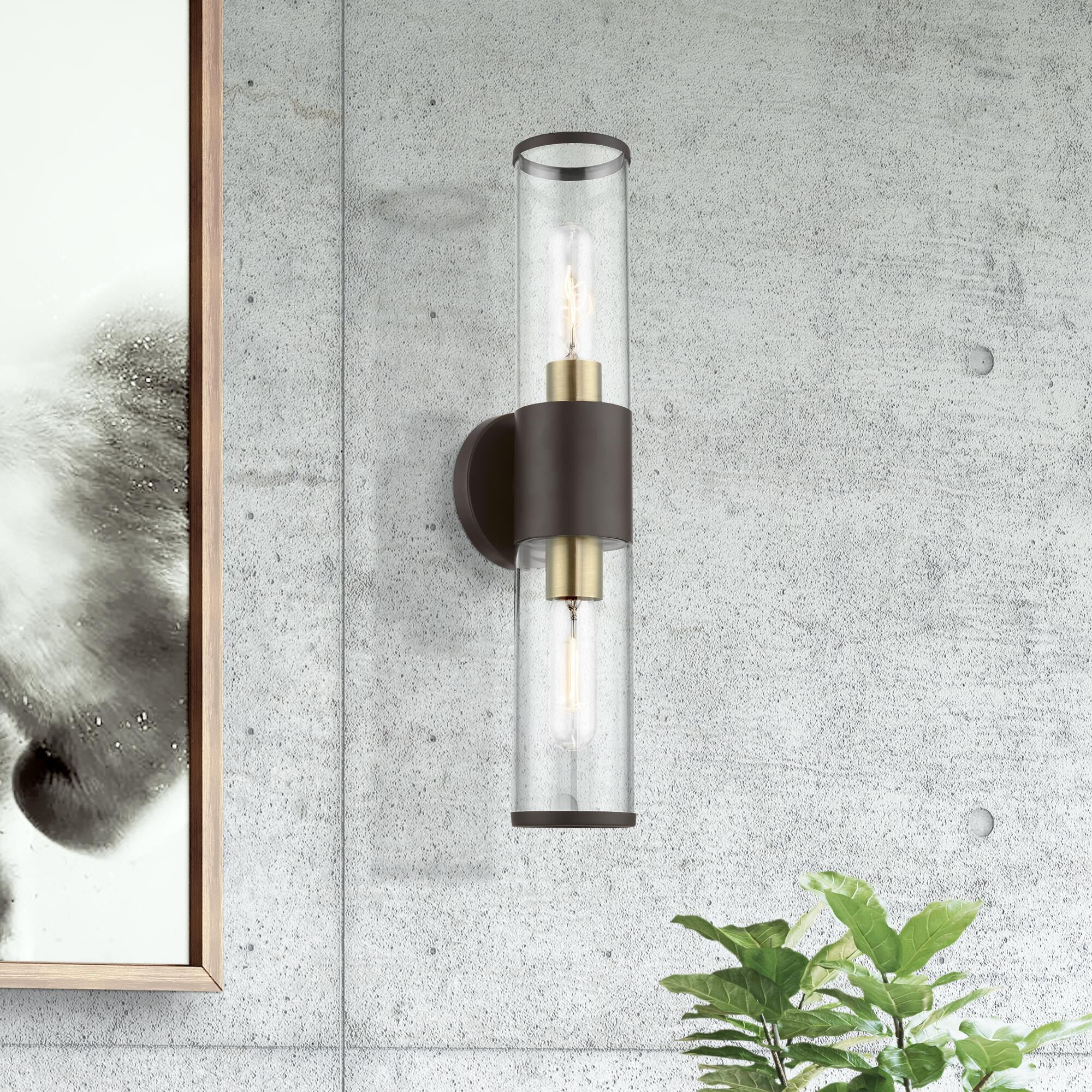 Shown in Bronze With Antique Brass Accent finish and Clear glass and Clear Glass shade