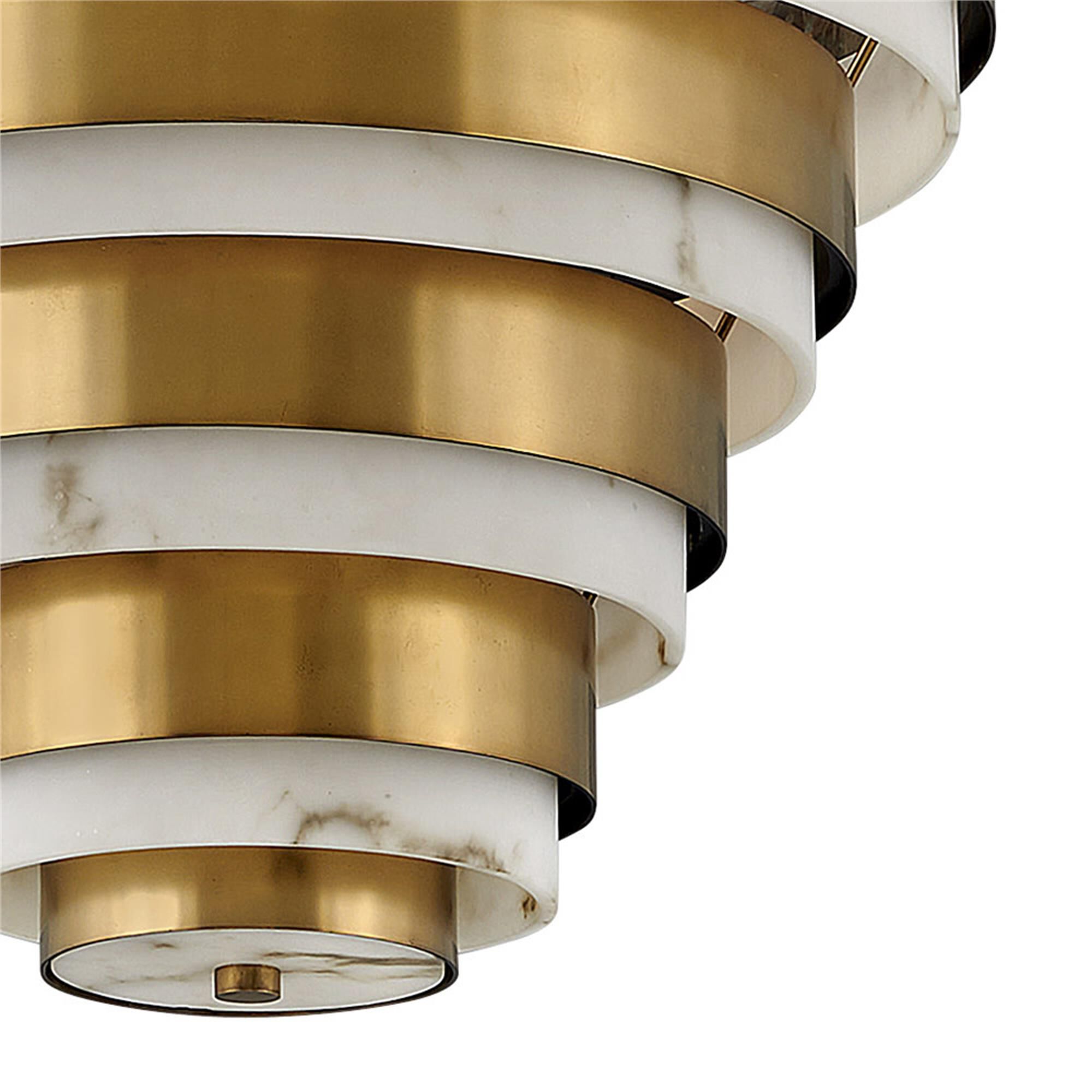 Shown in Heritage Brass finish and Faux Alabaster glass