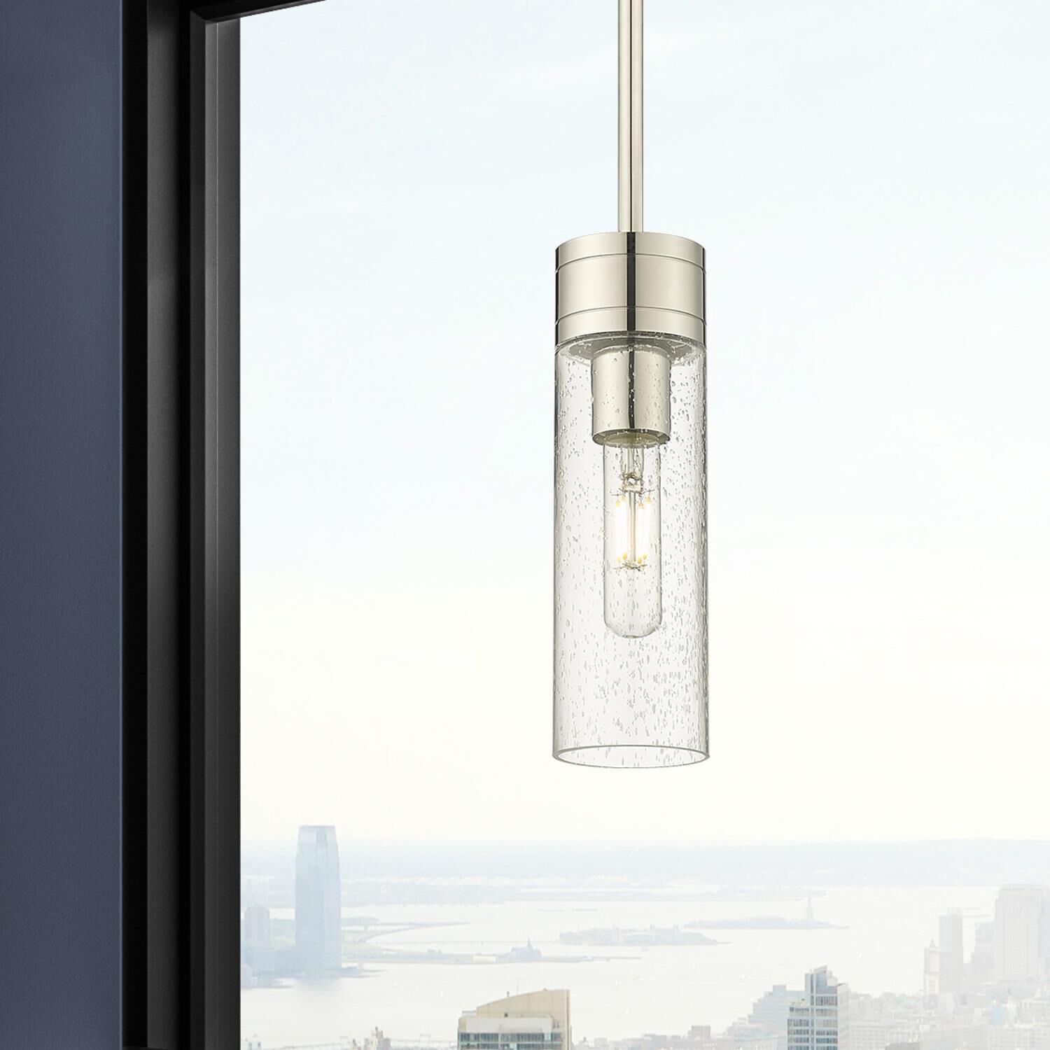 Shown in Polished Nickel finish and Seedy glass