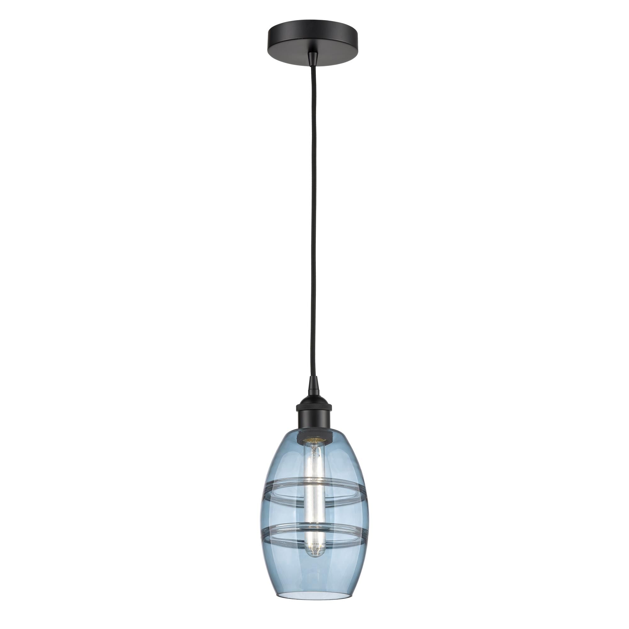 Shown in Matte Black finish and Princess Blue glass