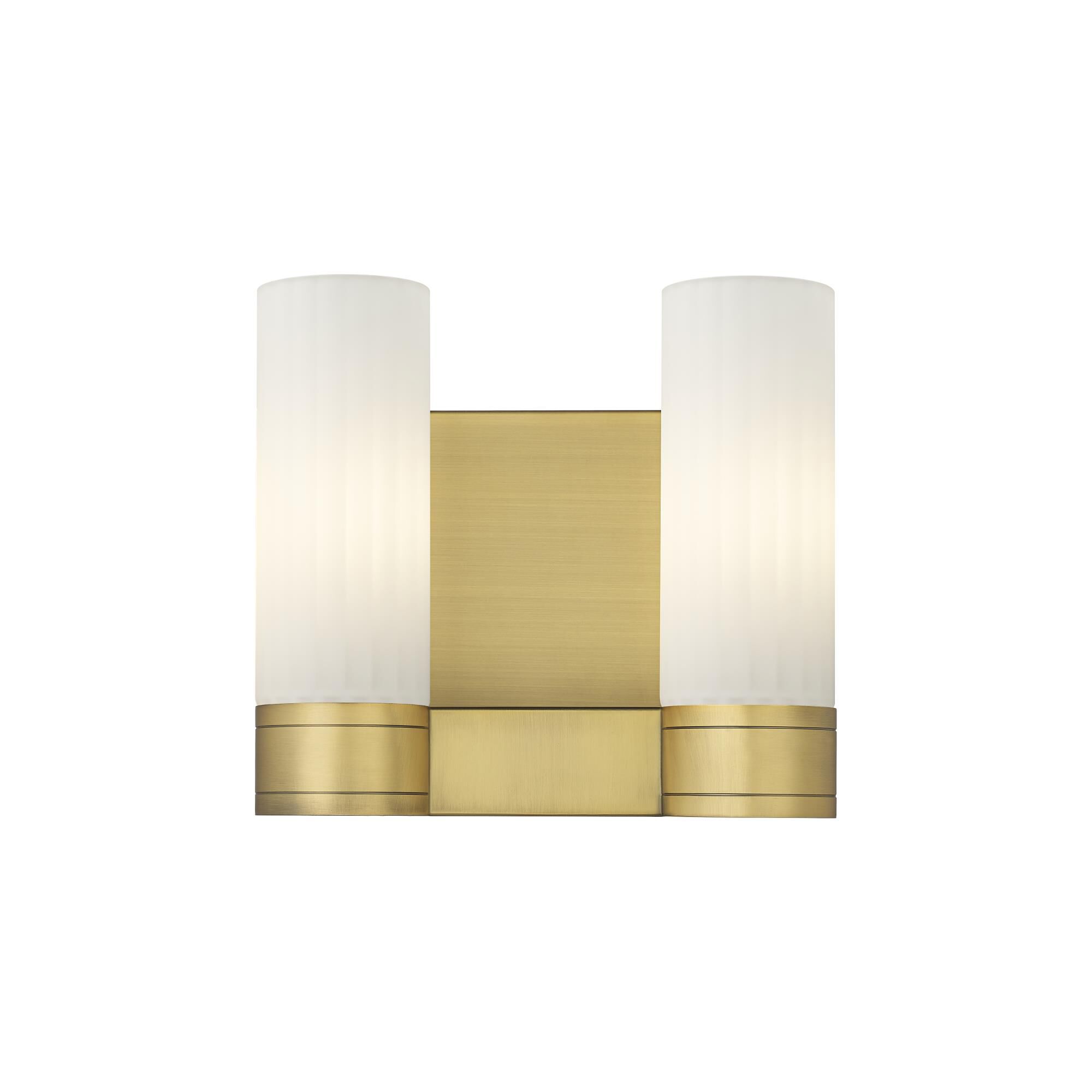 Shown in Brushed Brass finish and Matte White glass and Matte White Glass shade
