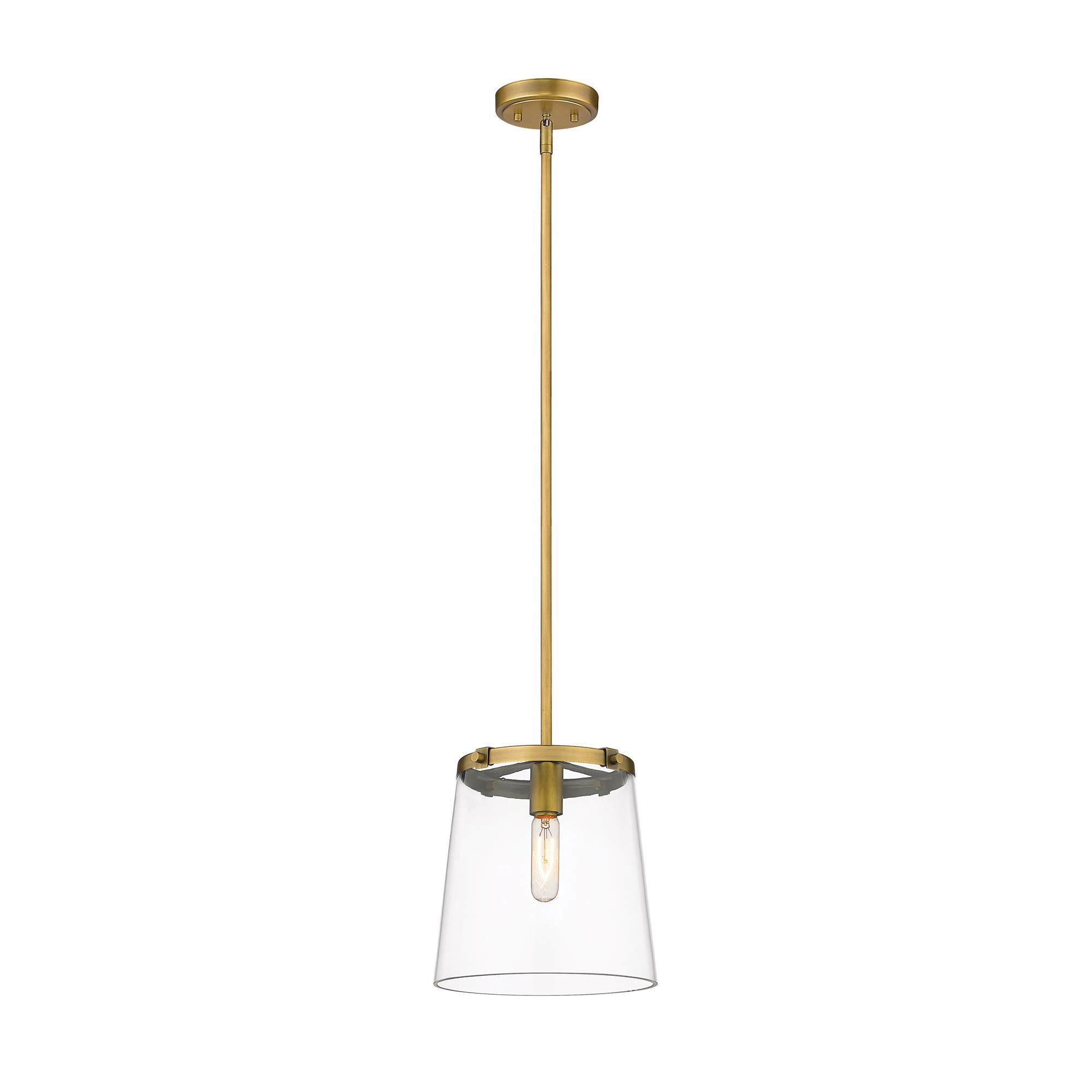 Shown in Rubbed Brass finish and Glass shade