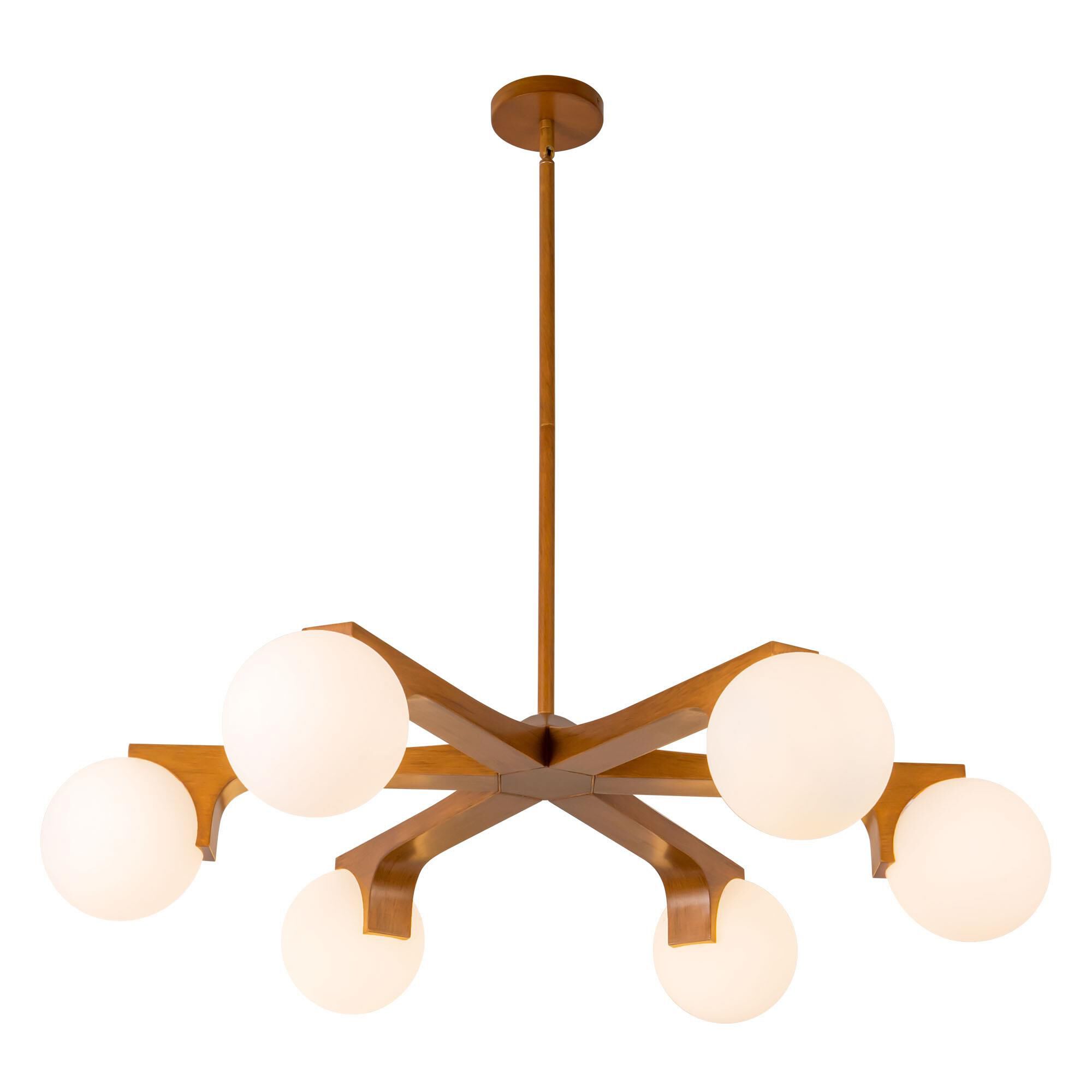 Shown in Teak finish and Matte Opal glass