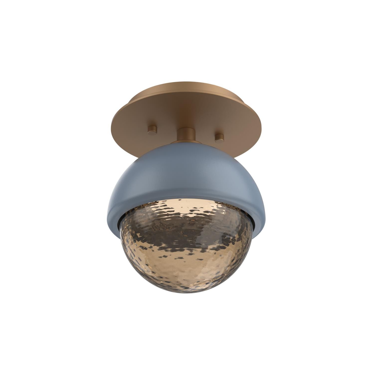 Shown in Novel Brass finish and Bronze glass and Poppy Blue accent