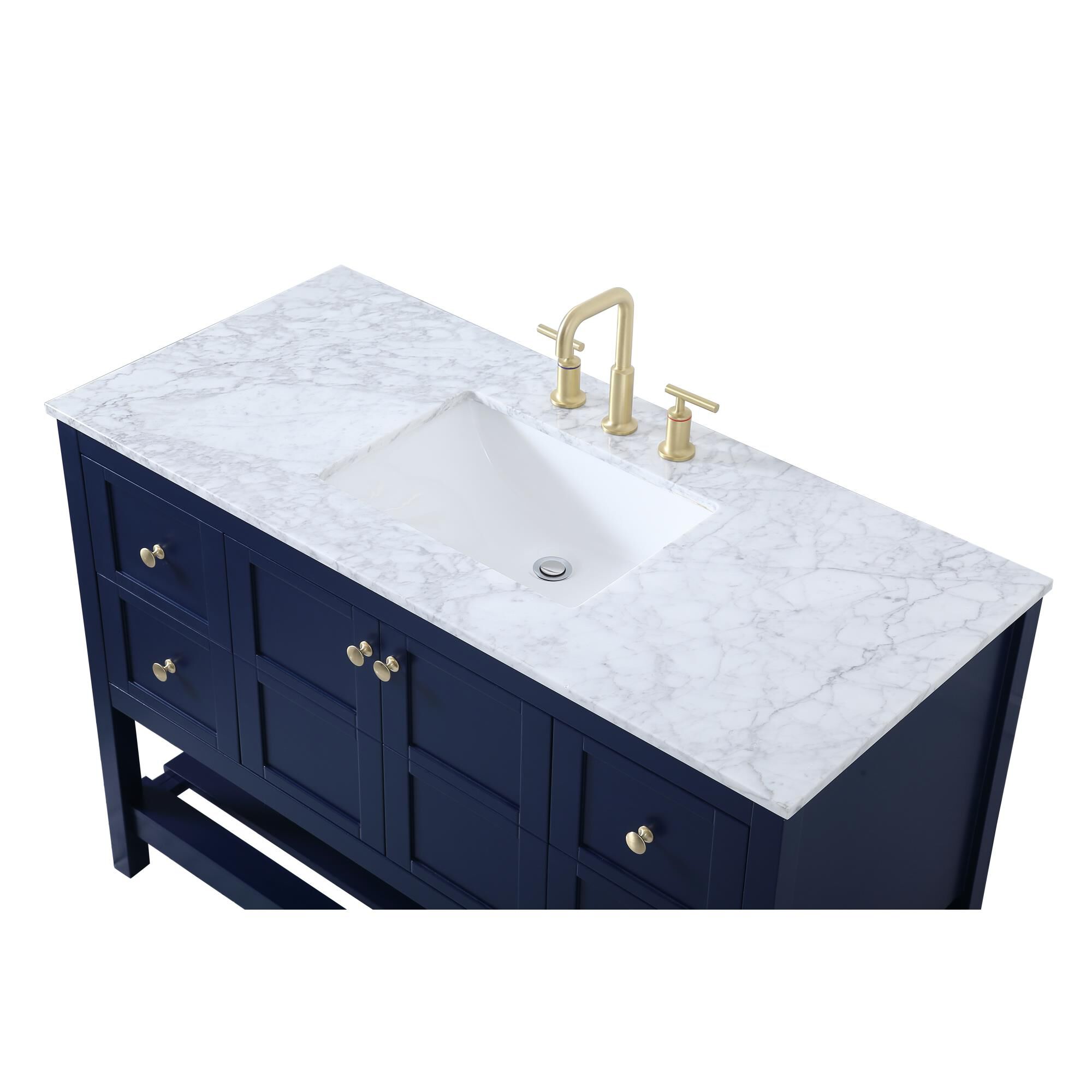 Shown in Blue And Gold With Carrara White Marble finish