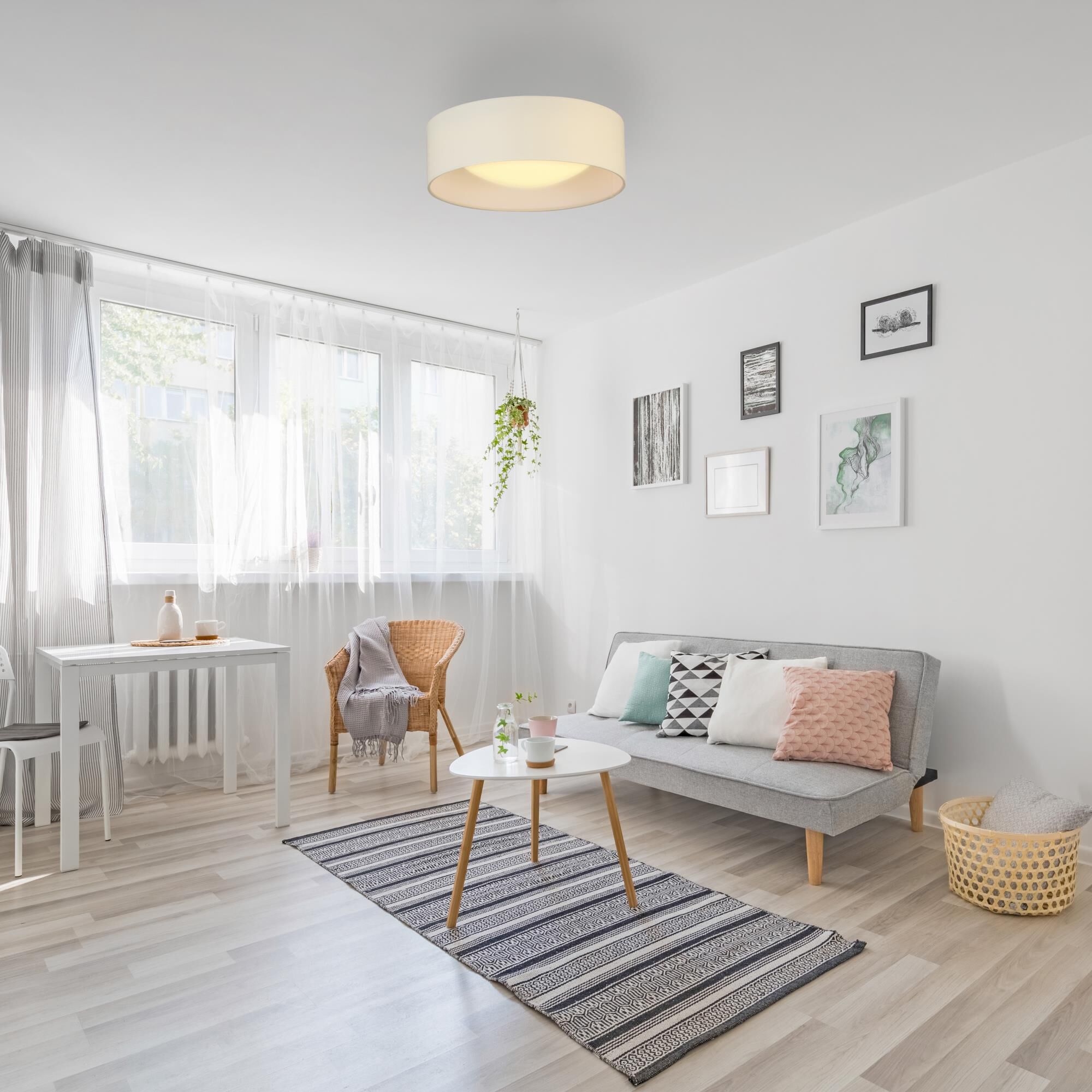 Shown in White finish and White Fabric shade