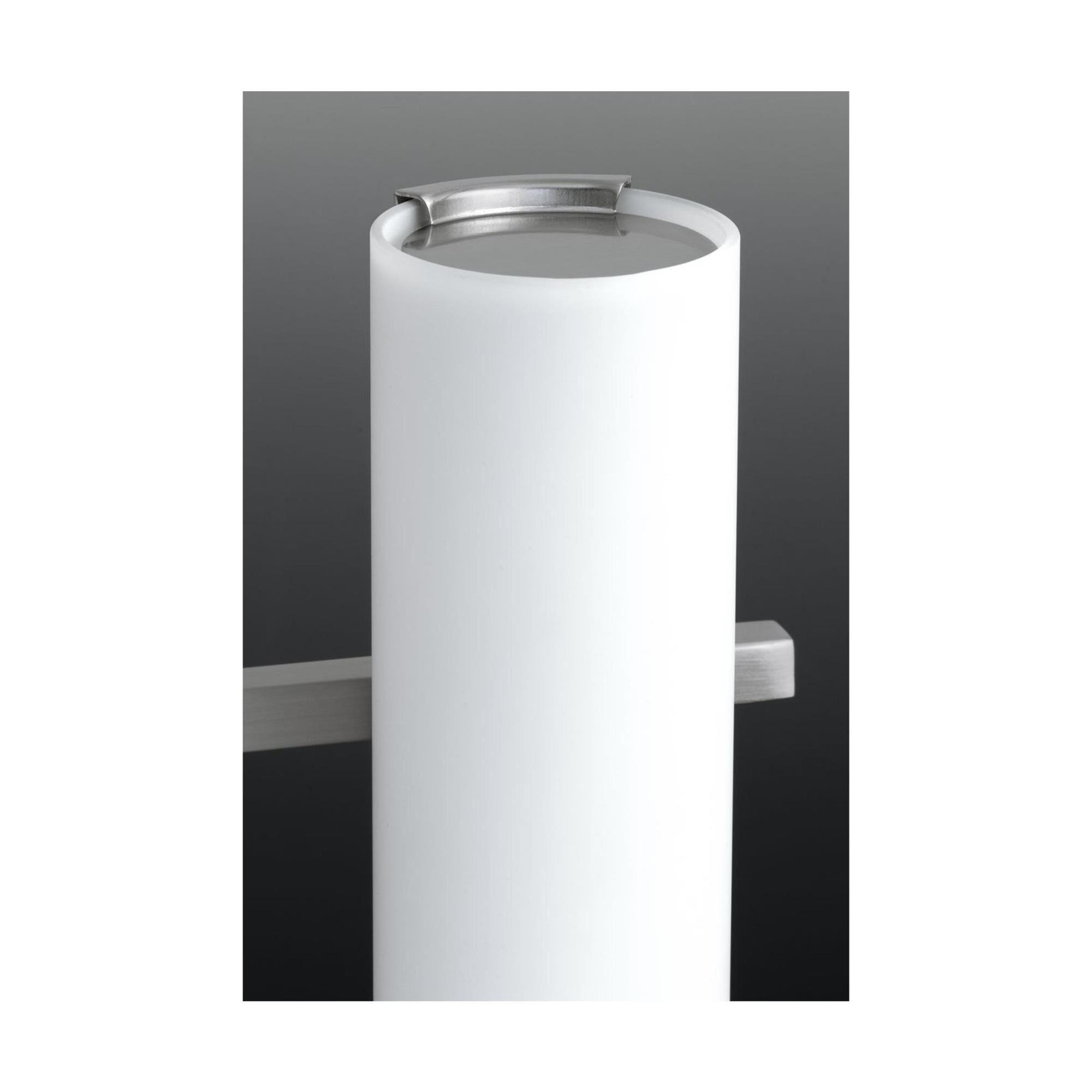 Shown in Brushed Nickel finish and Etched White glass