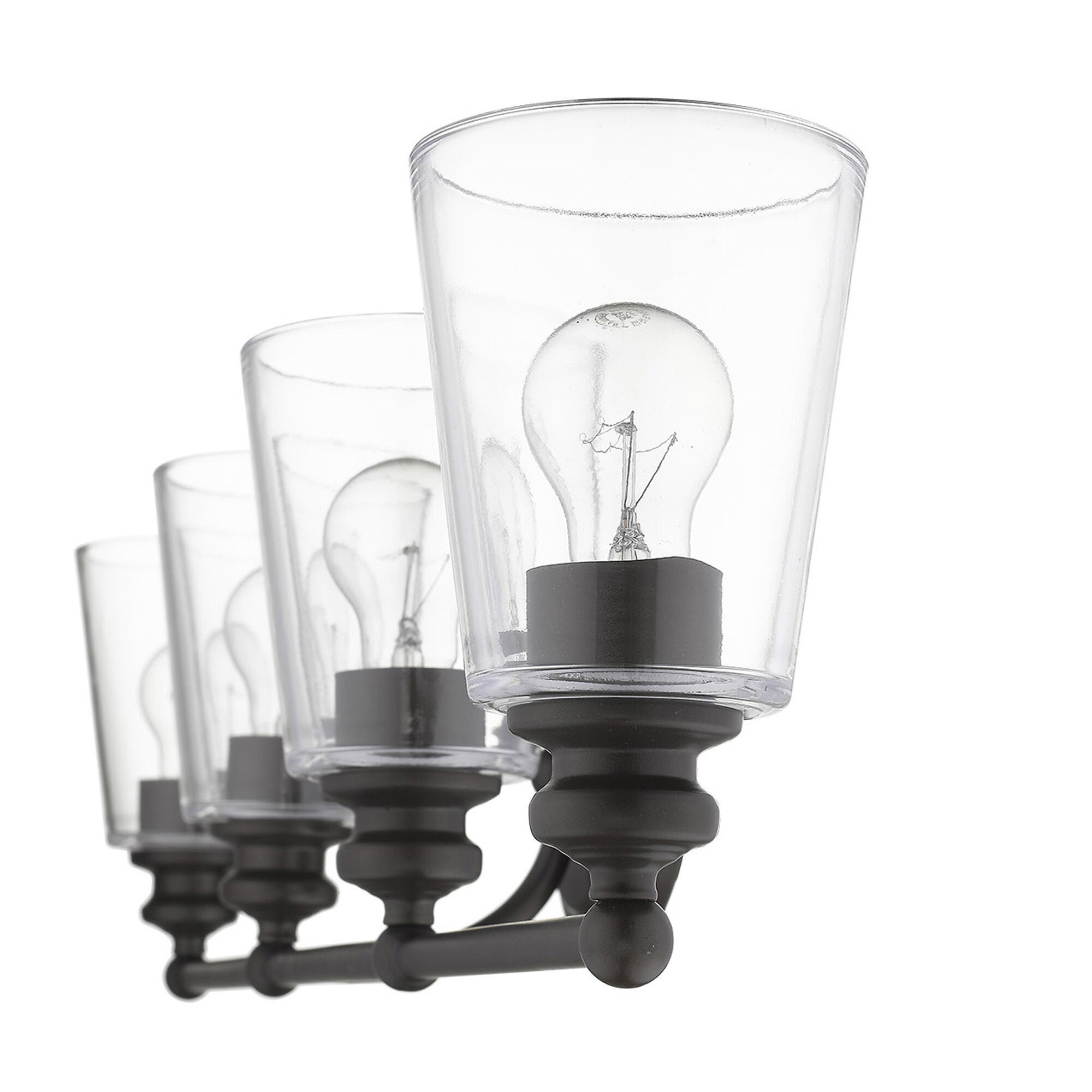 Shown in Oil-Rubbed Bronze finish and Clear glass and Clear, Cone Shaped Glass shade
