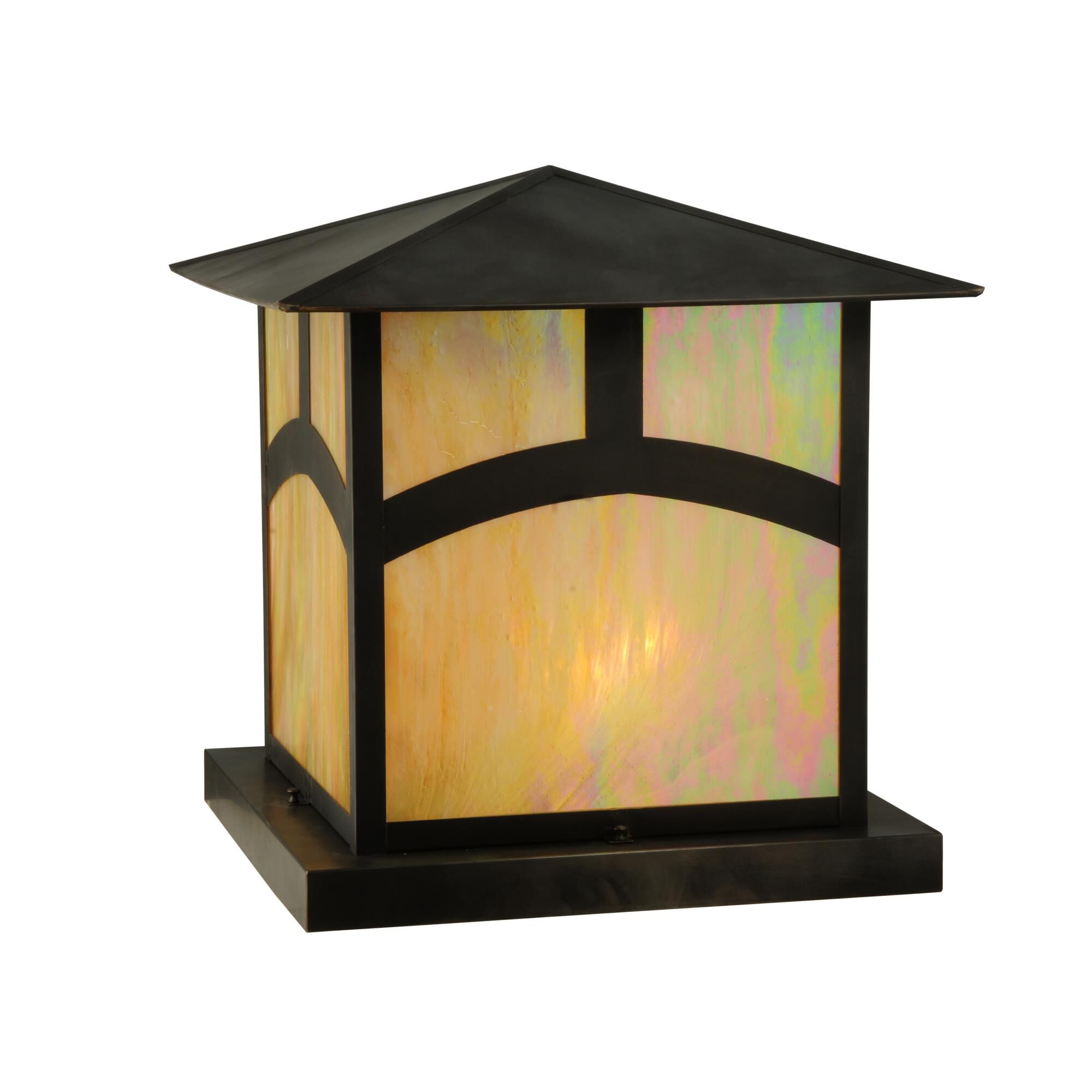 Shown in Craftsman Brown Finish finish and Iridized Beige glass