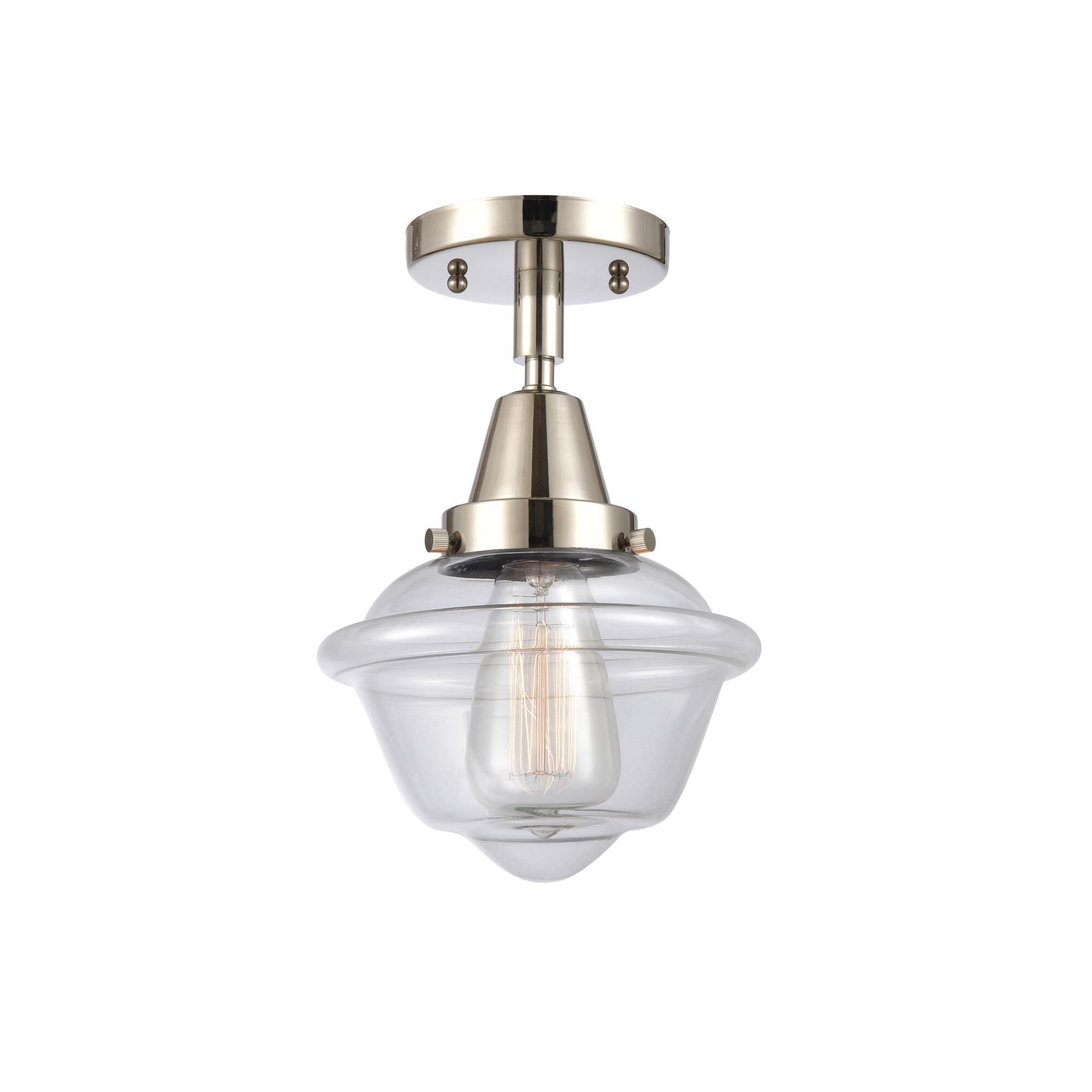 Shown in Polished Nickel finish and Clear Small Oxford glass and No Shade shade