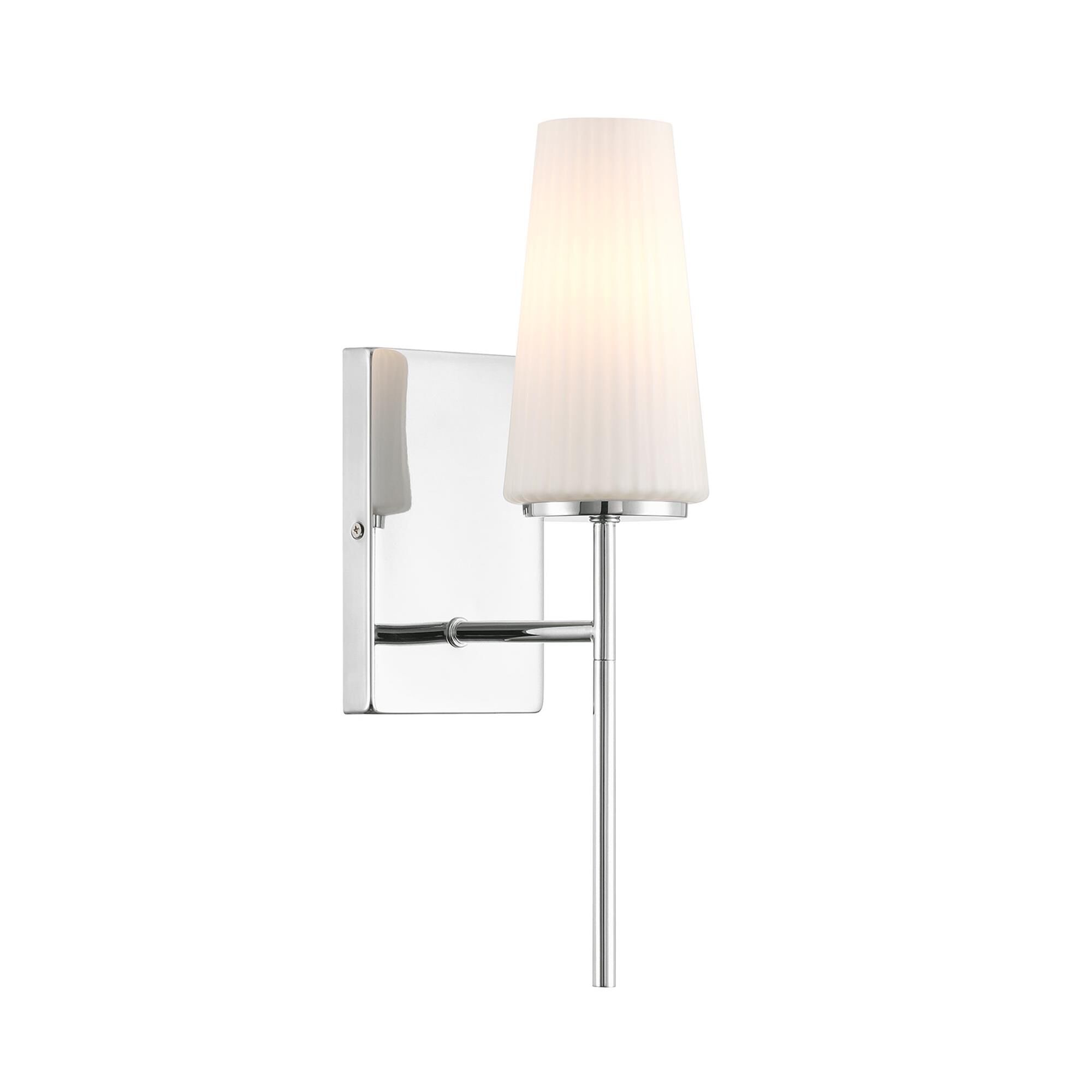 Shown in Chrome finish and Fluted White Opal glass and Glass shade