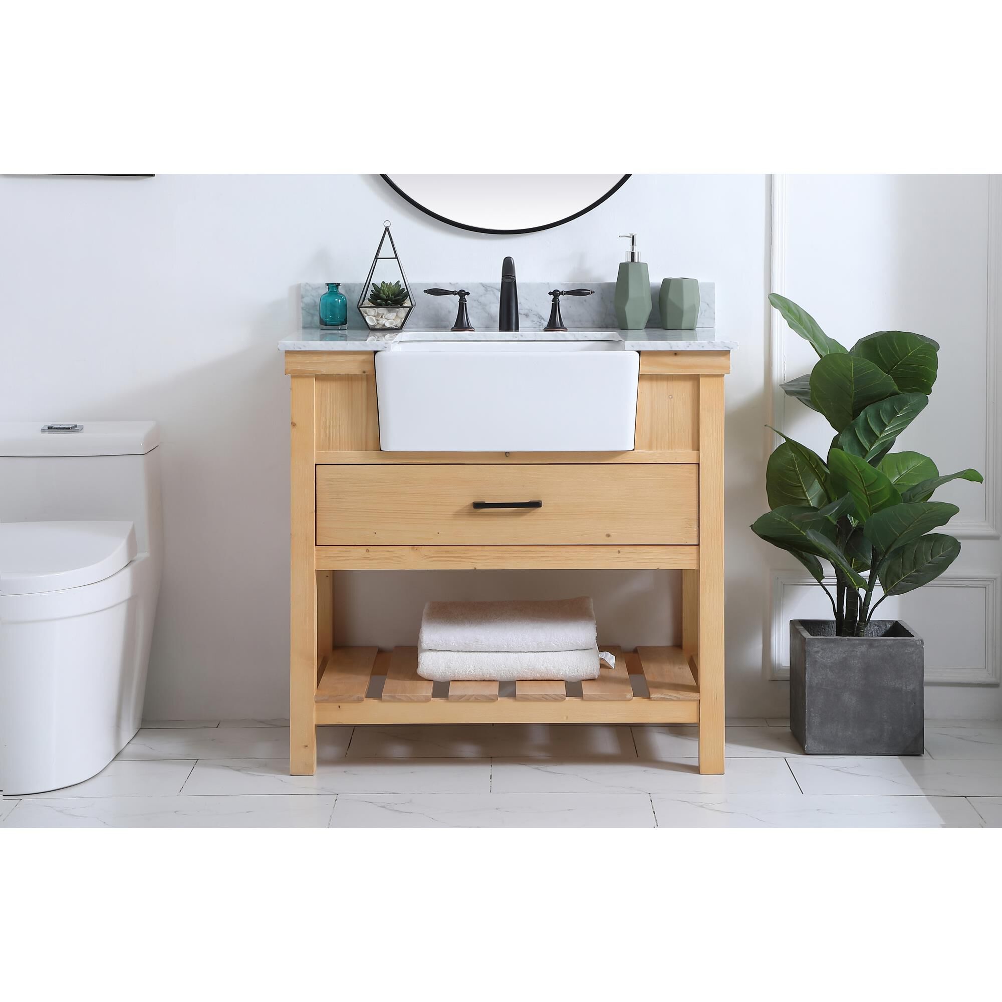 Shown in Natural Wood finish and With Backsplash accent