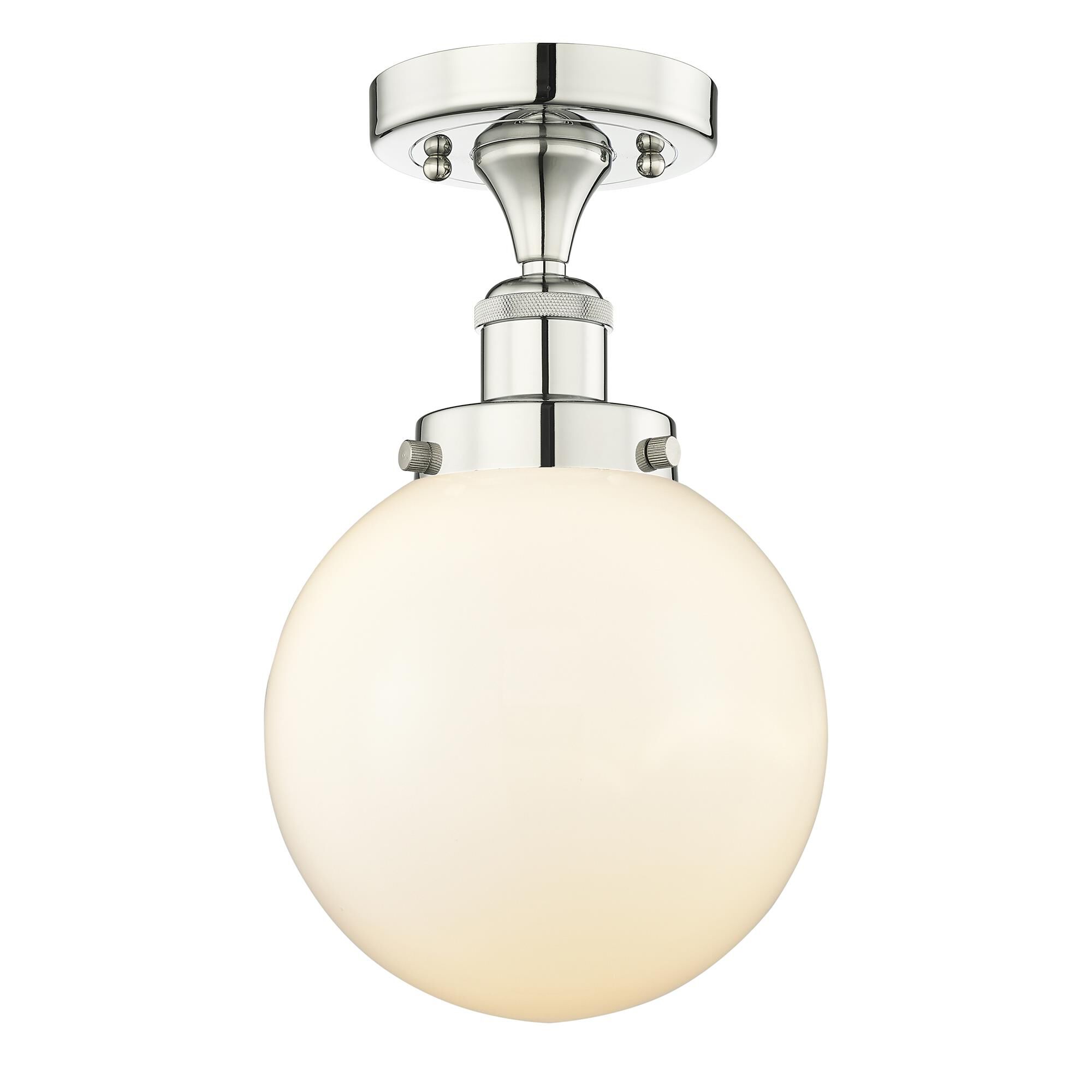 Shown in Polished Nickel finish and Matte White glass