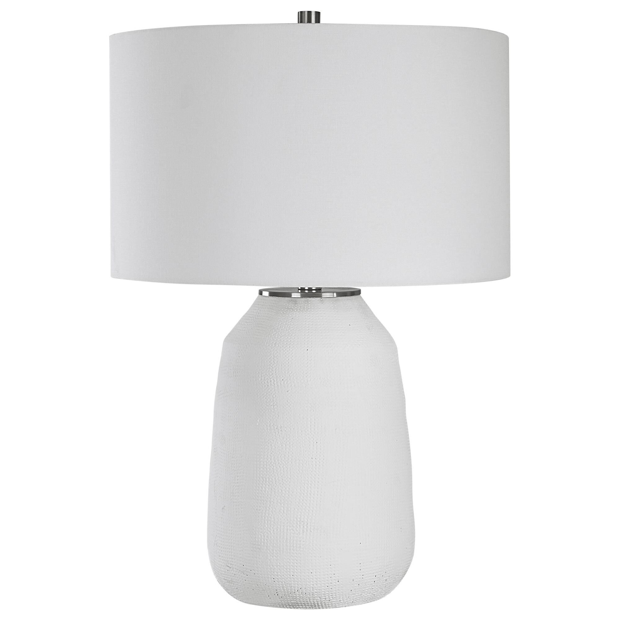 Shown in White finish and Round Drum Hardback shade
