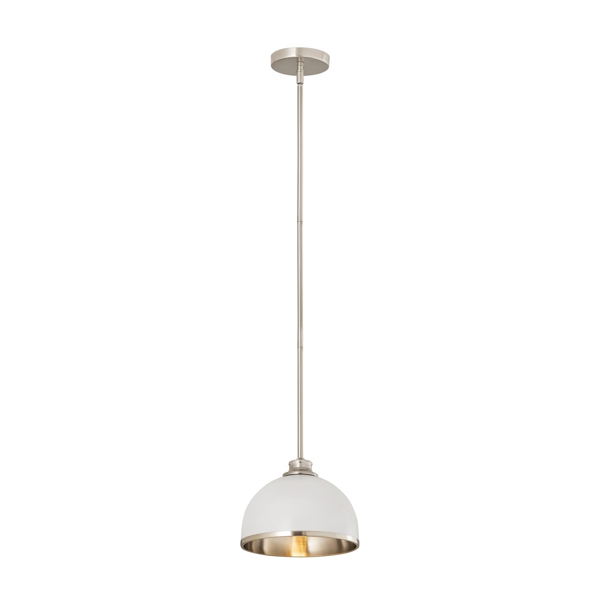 Shown in Matte White And Brushed Nickel finish and Stainless Steel glass and Stainless Steel shade