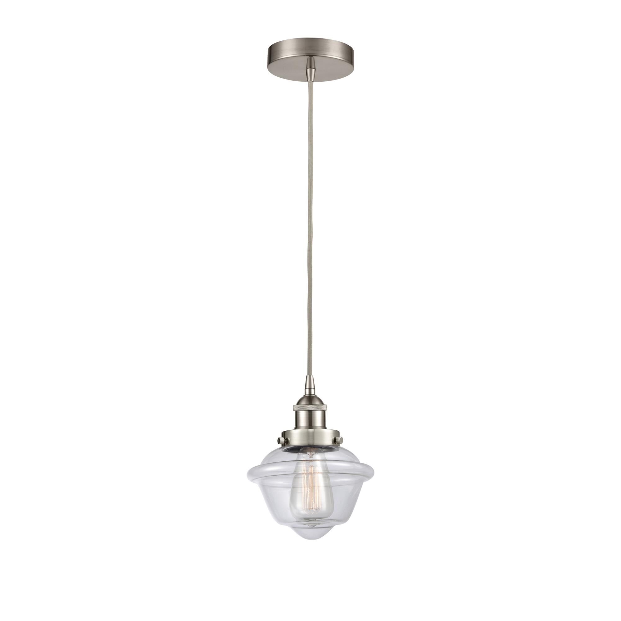 Shown in Brushed Satin Nickel finish and Clear Small Oxford glass
