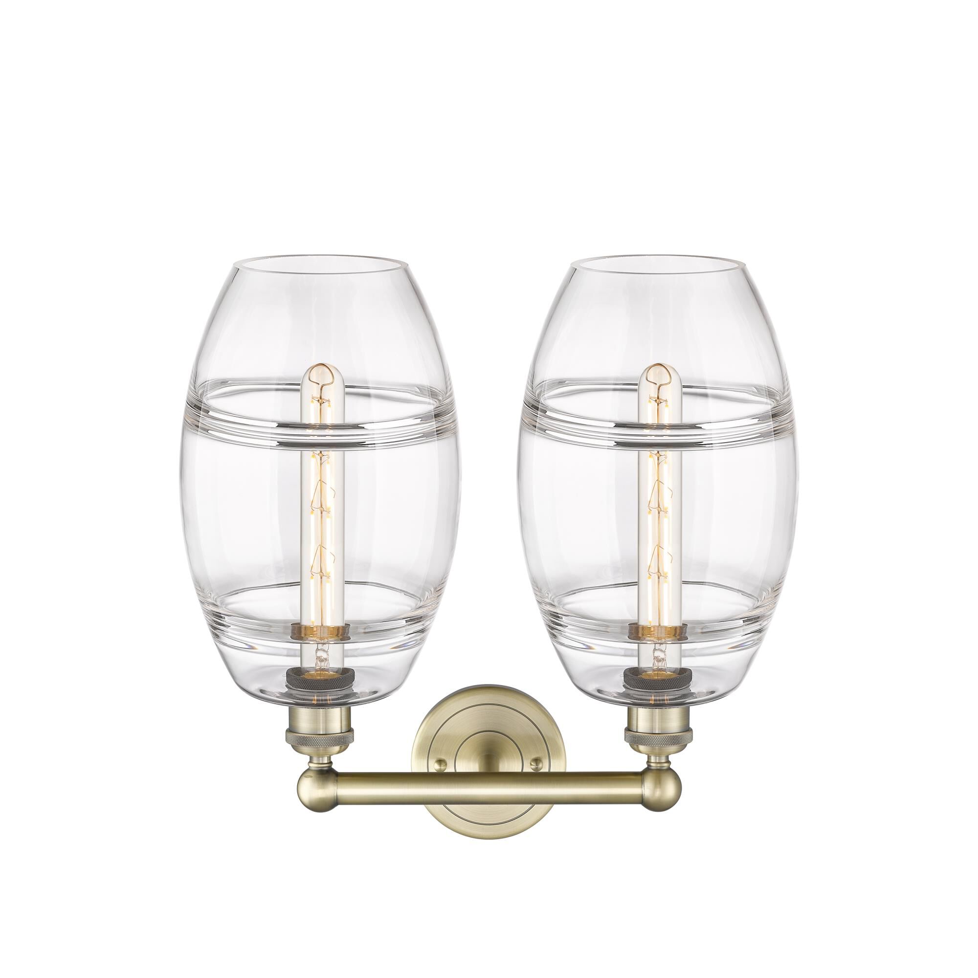Shown in Antique Brass finish and Clear glass