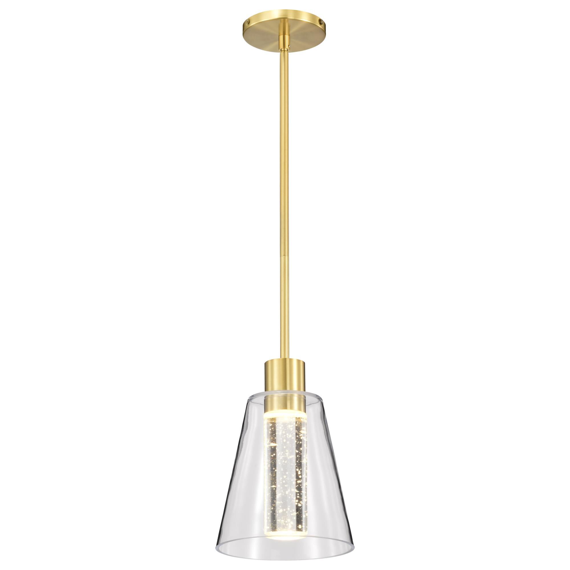 Shown in Brushed Brass finish and Clear K9 Bubble Crystal glass