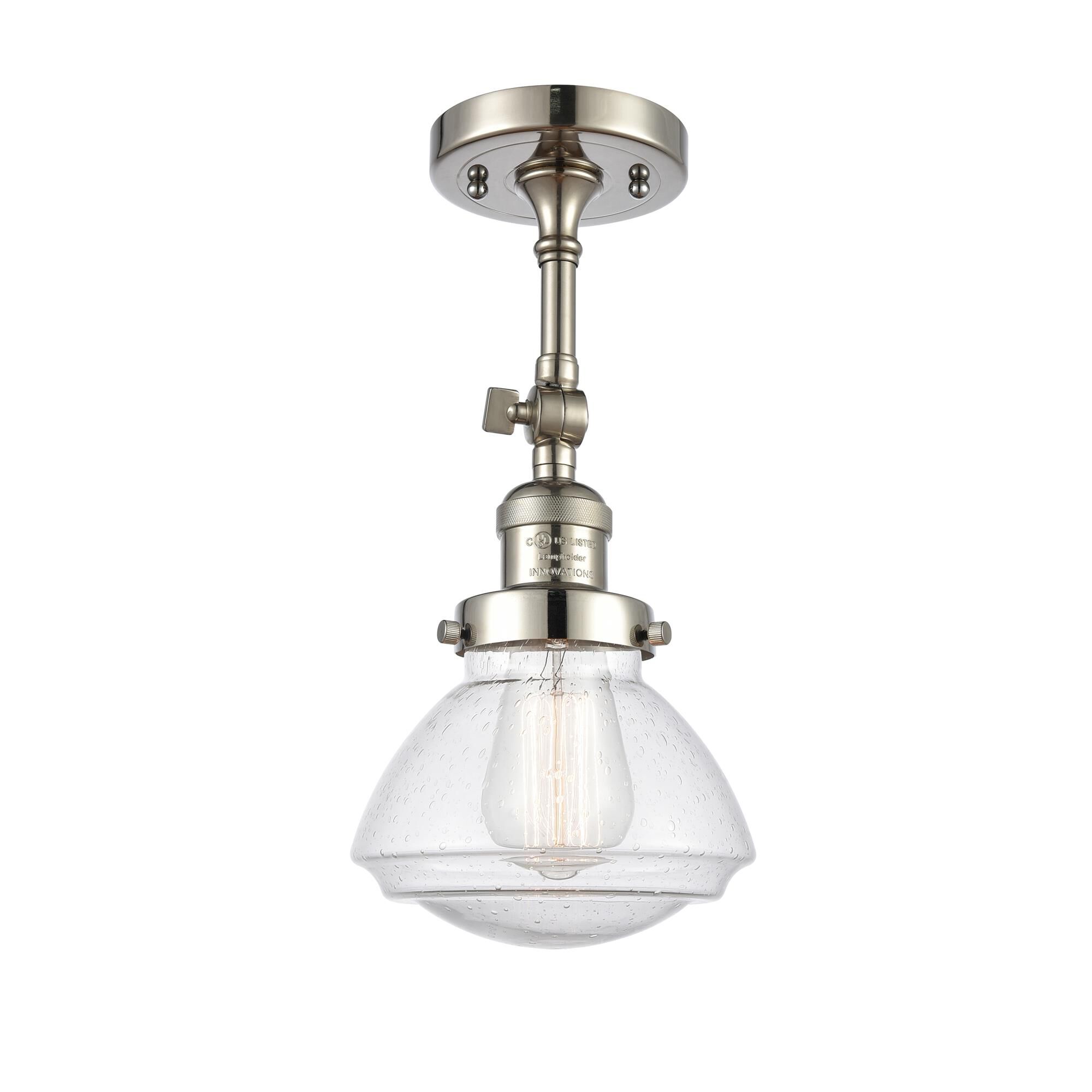 Shown in Polished Nickel finish and Bell glass and Glass shade and Bulb Tint - Amber accent