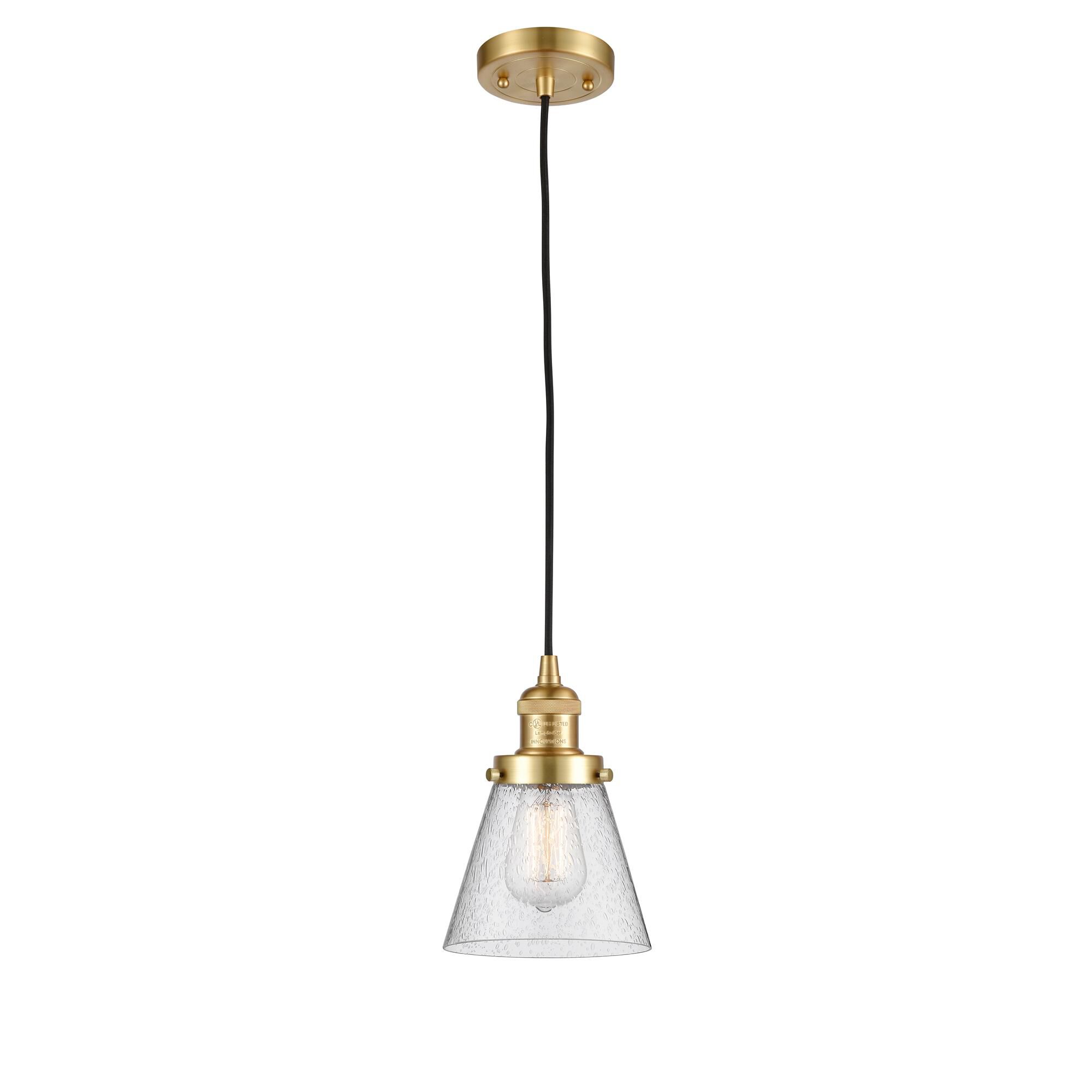 Shown in Satin Gold finish and Seedy Small Cone glass