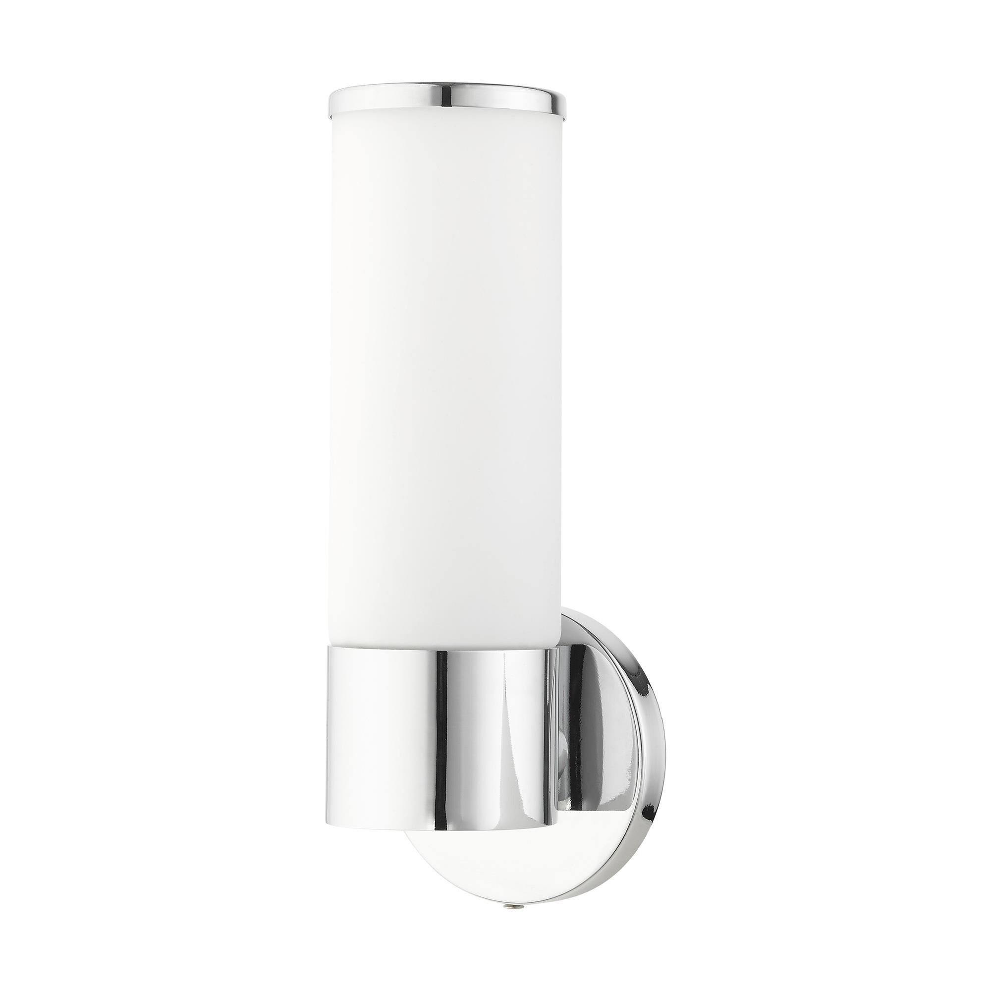 Shown in Polished Chrome finish and Satin Opal White glass