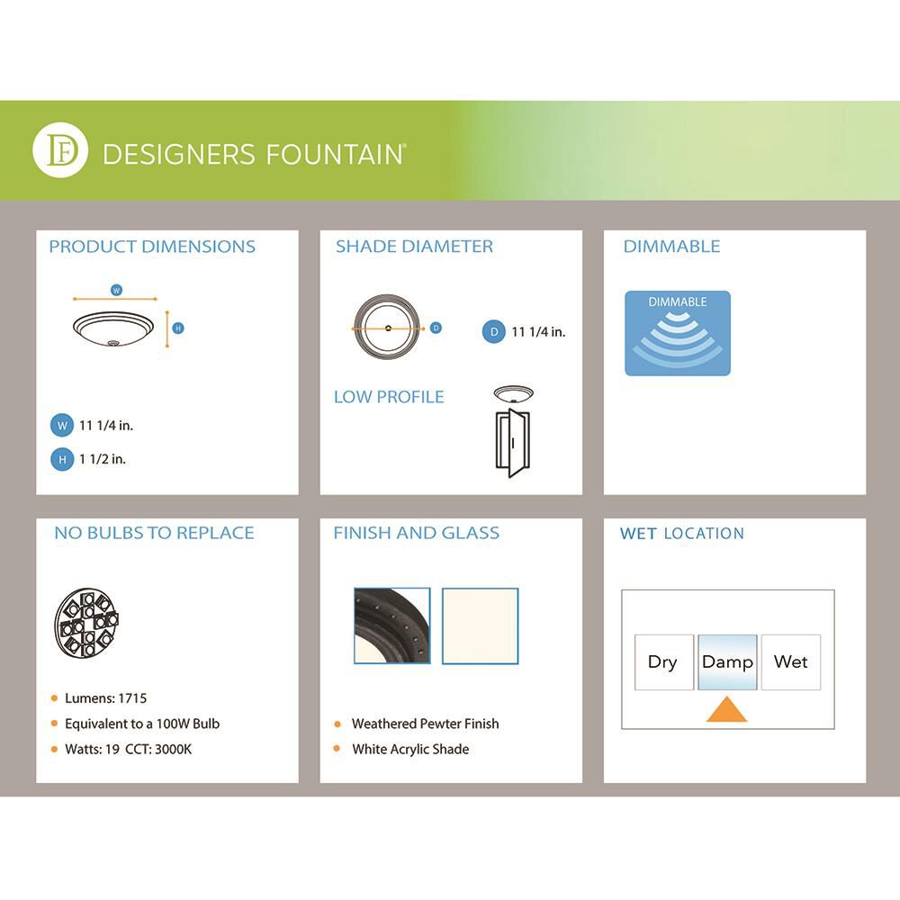 Led Flushmount 11 Inch 1 Light LED Flush Mount by Designers Fountain