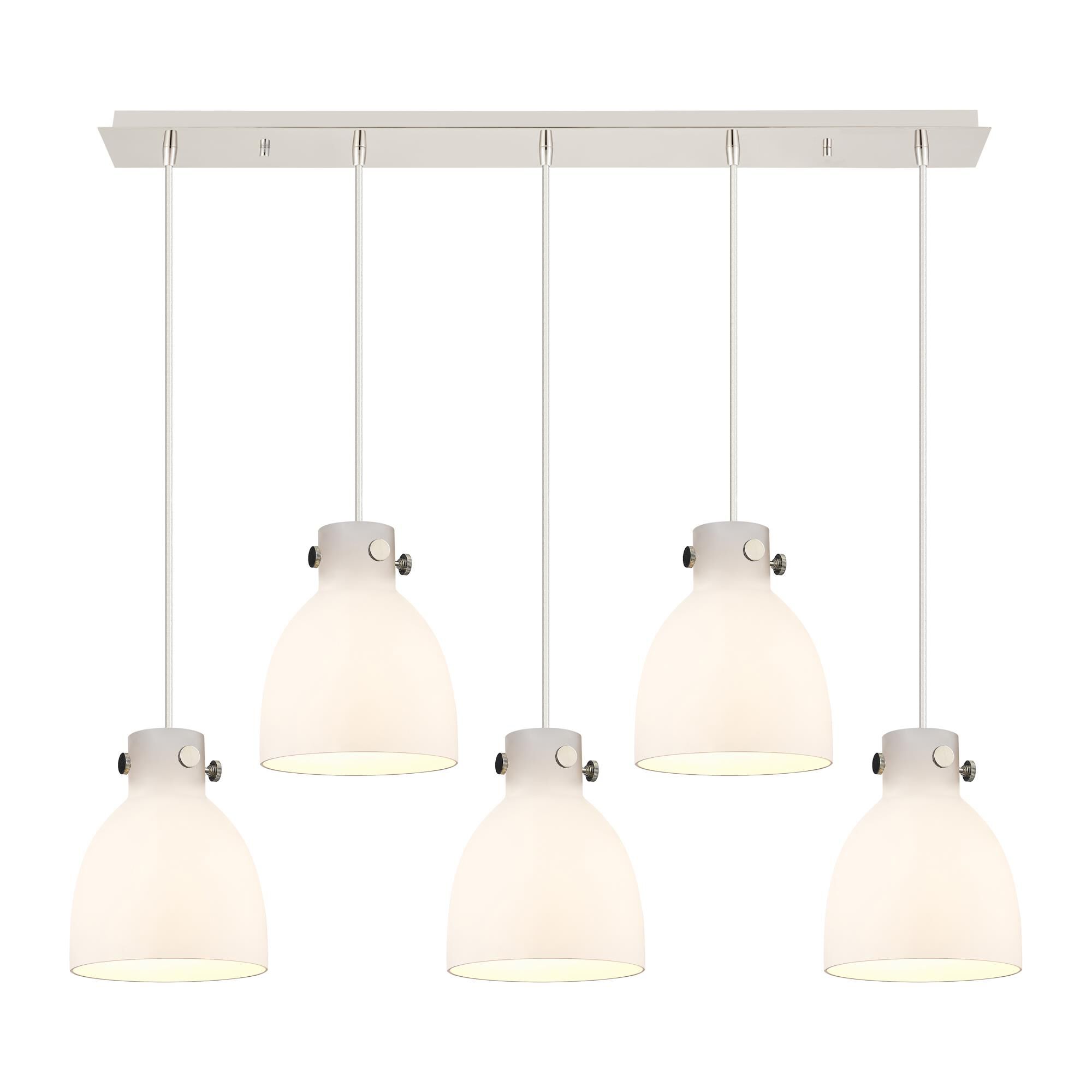 Shown in Polished Nickel finish and White glass and White Glass shade