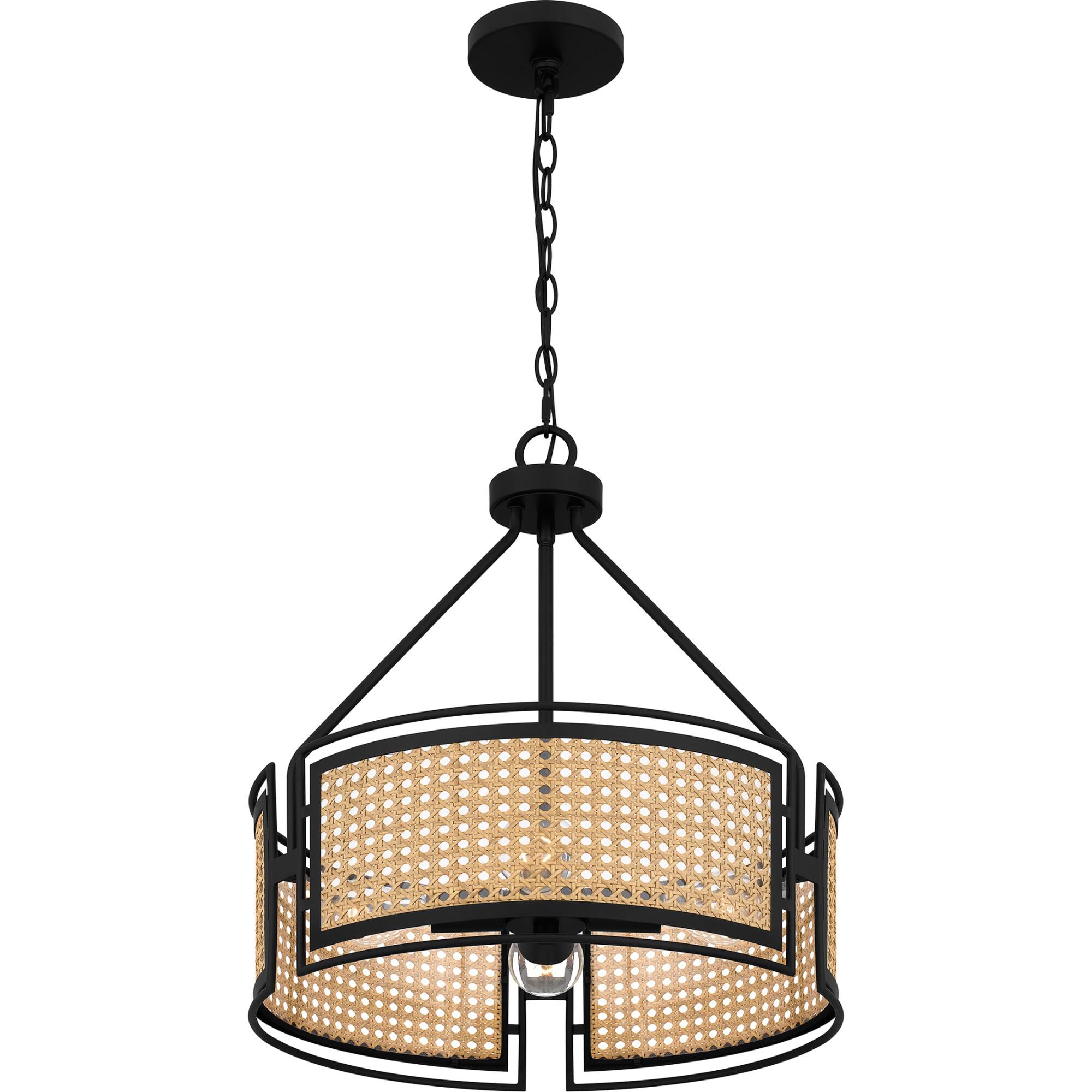 Shown in Matte Black finish and Rattan Caning shade
