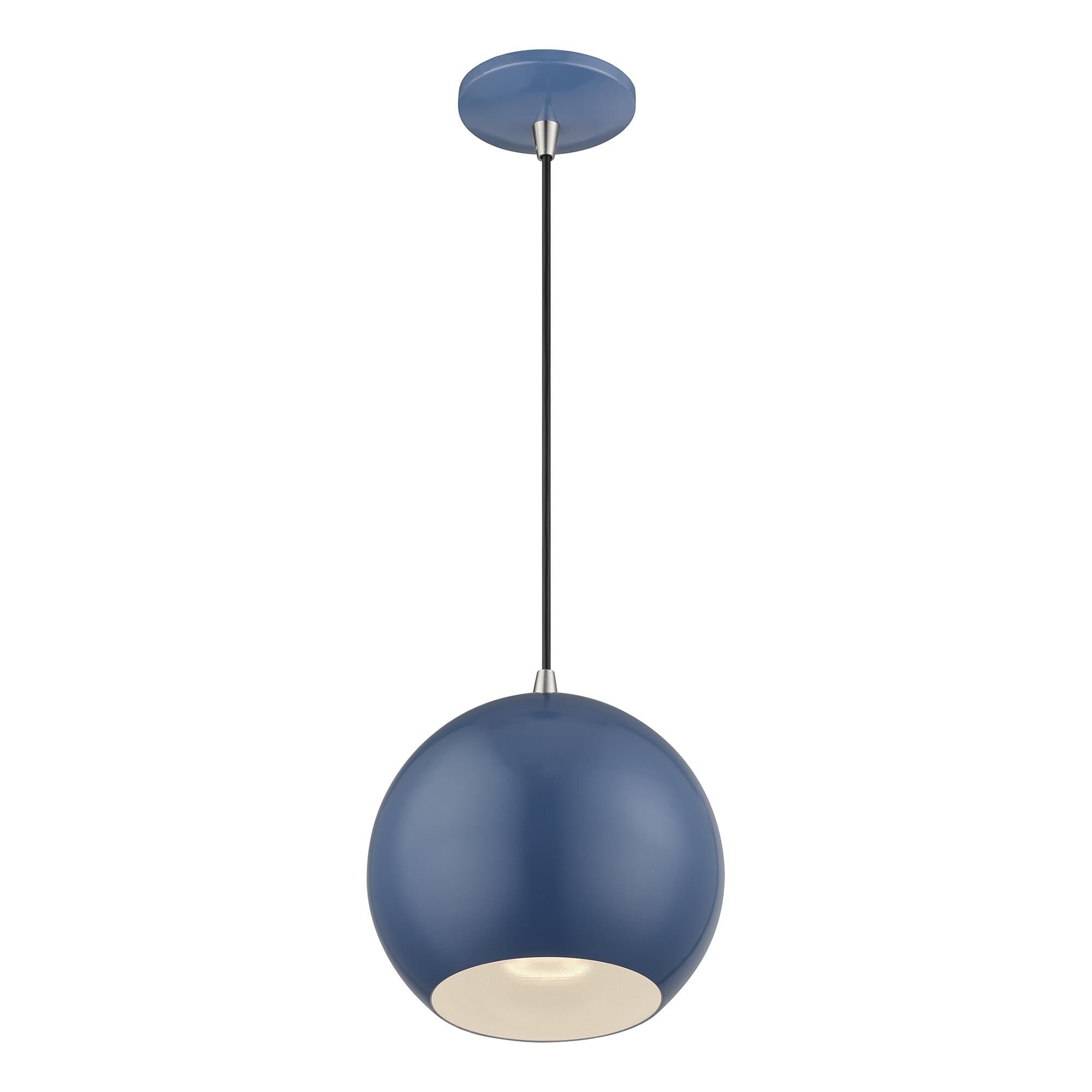 Shown in Ocean Blue with Brushed Nickel Accents finish and Ocean Blue Aluminum with Shiny White Inside shade
