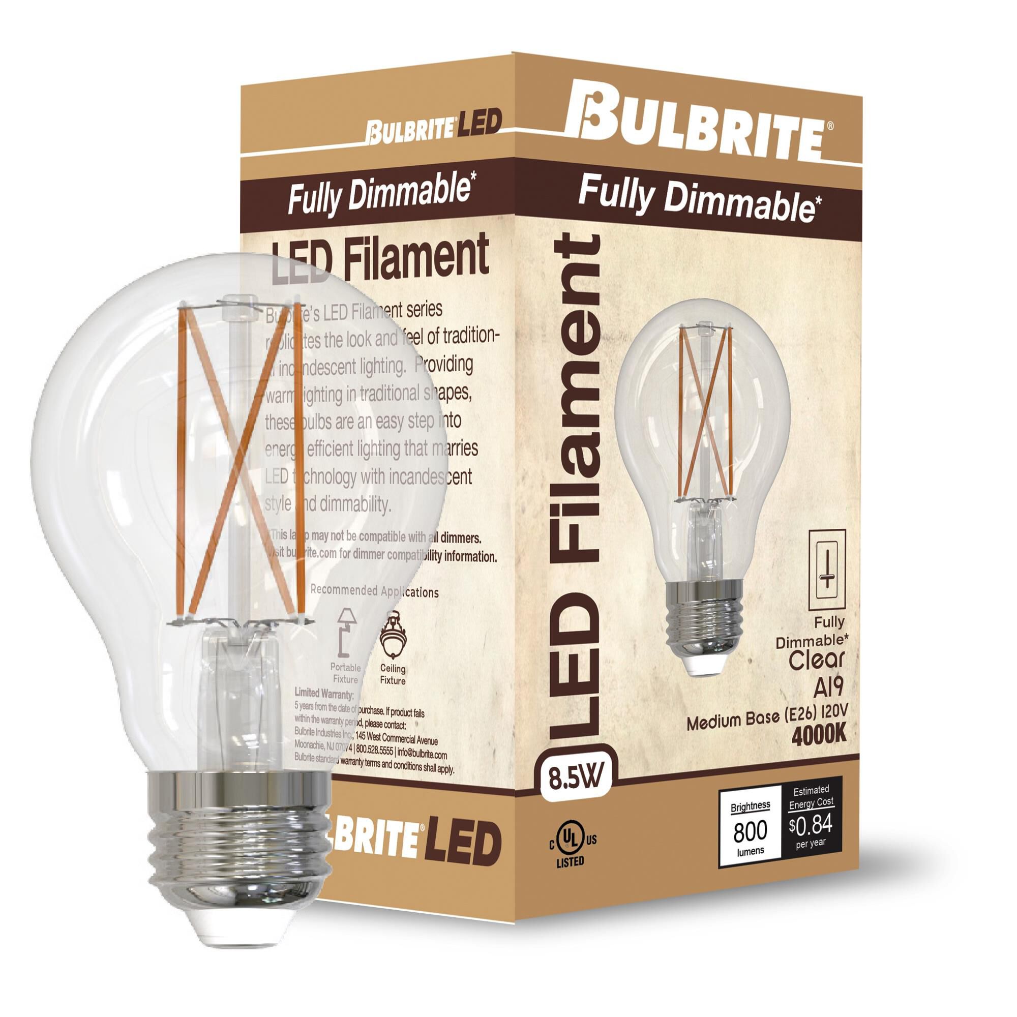 Clear A19 Base E26 5000K LED Light Bulb by Bulbrite