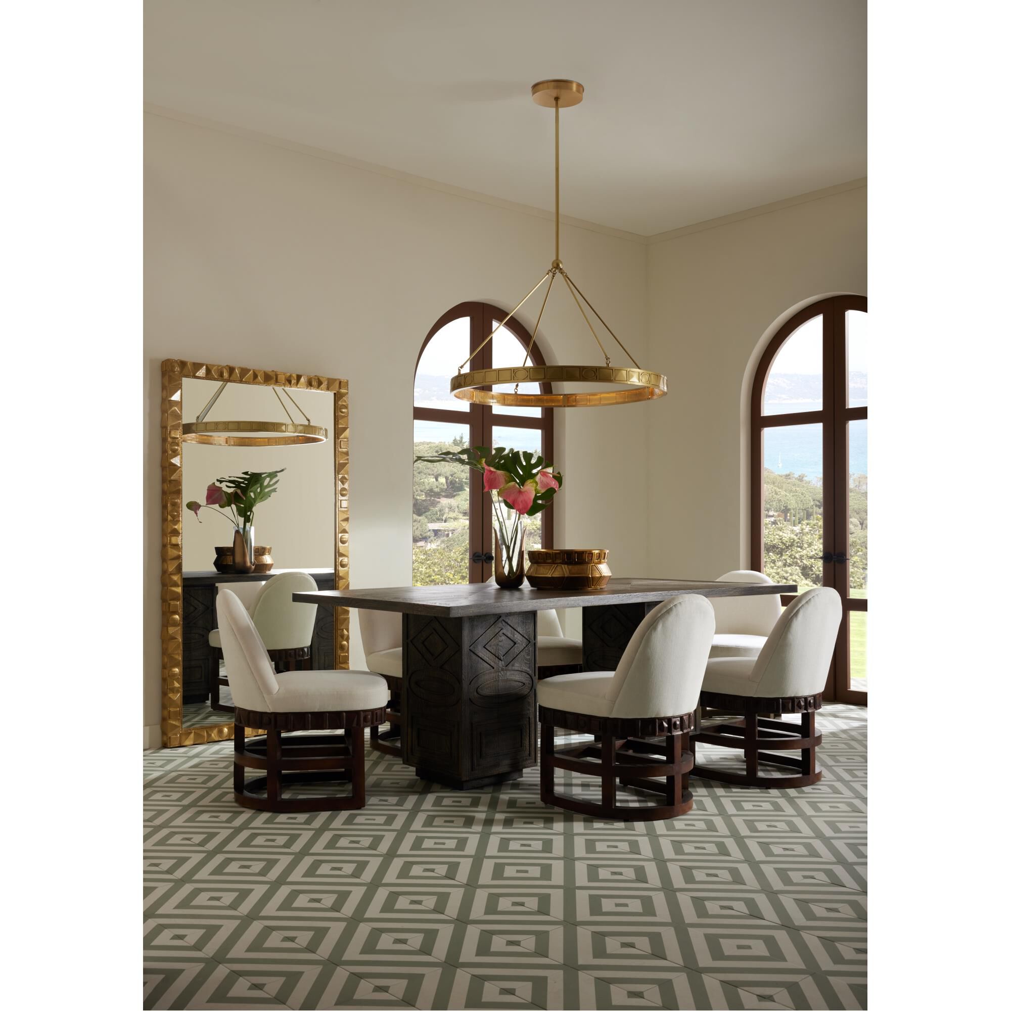 Shown in Antique Brass finish and Clear glass