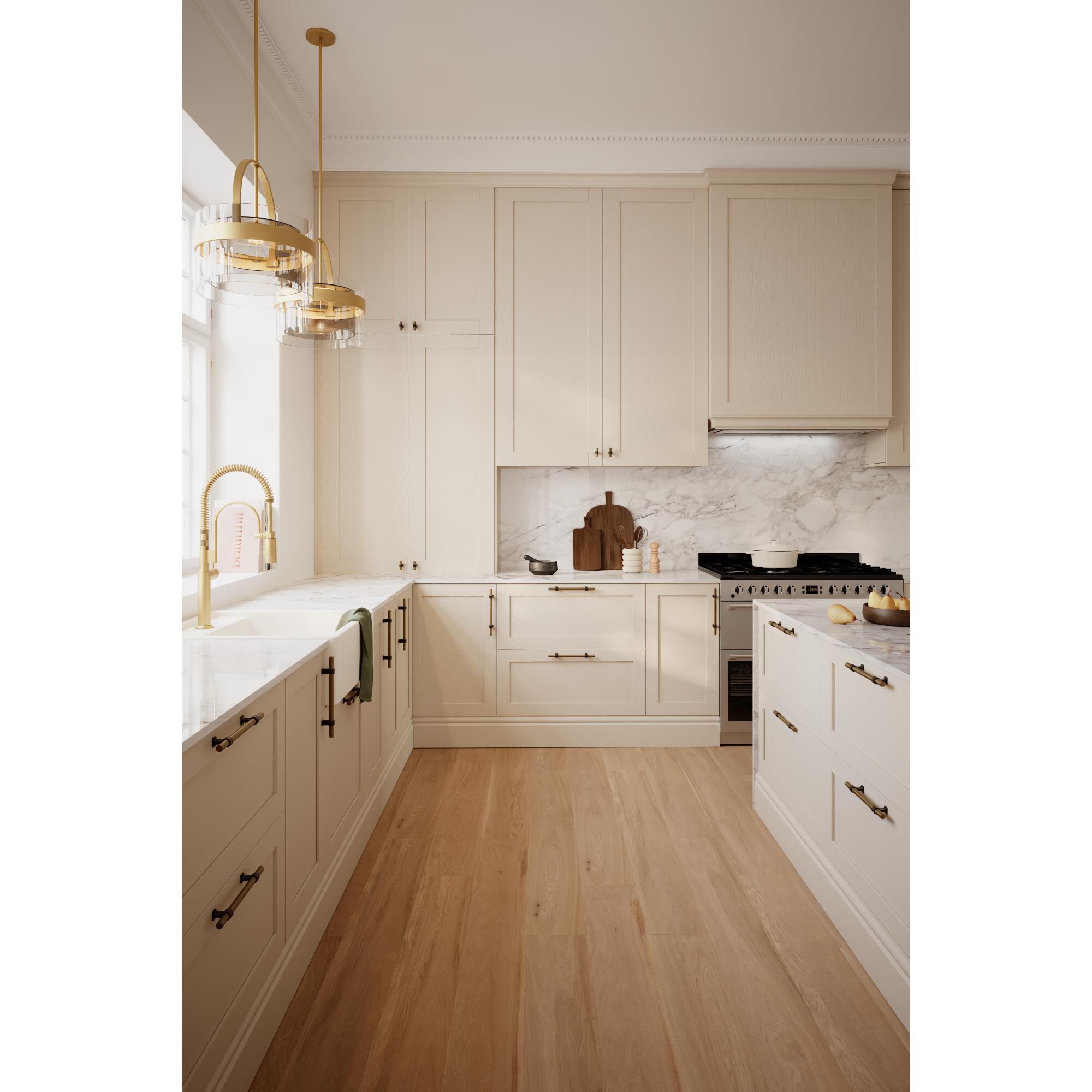 Shown in Legacy Brass finish and Clear and Grey glass