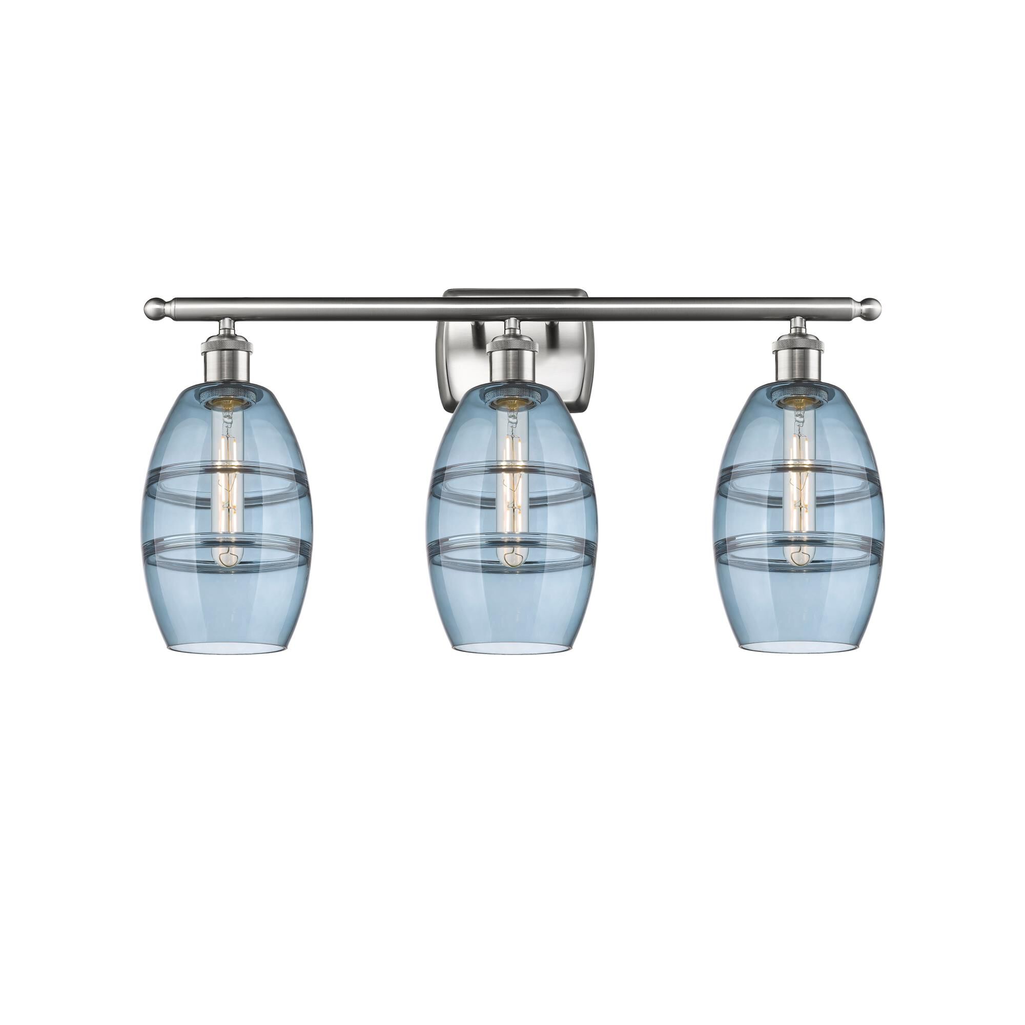 Shown in Brushed Satin Nickel finish and Princess Blue glass