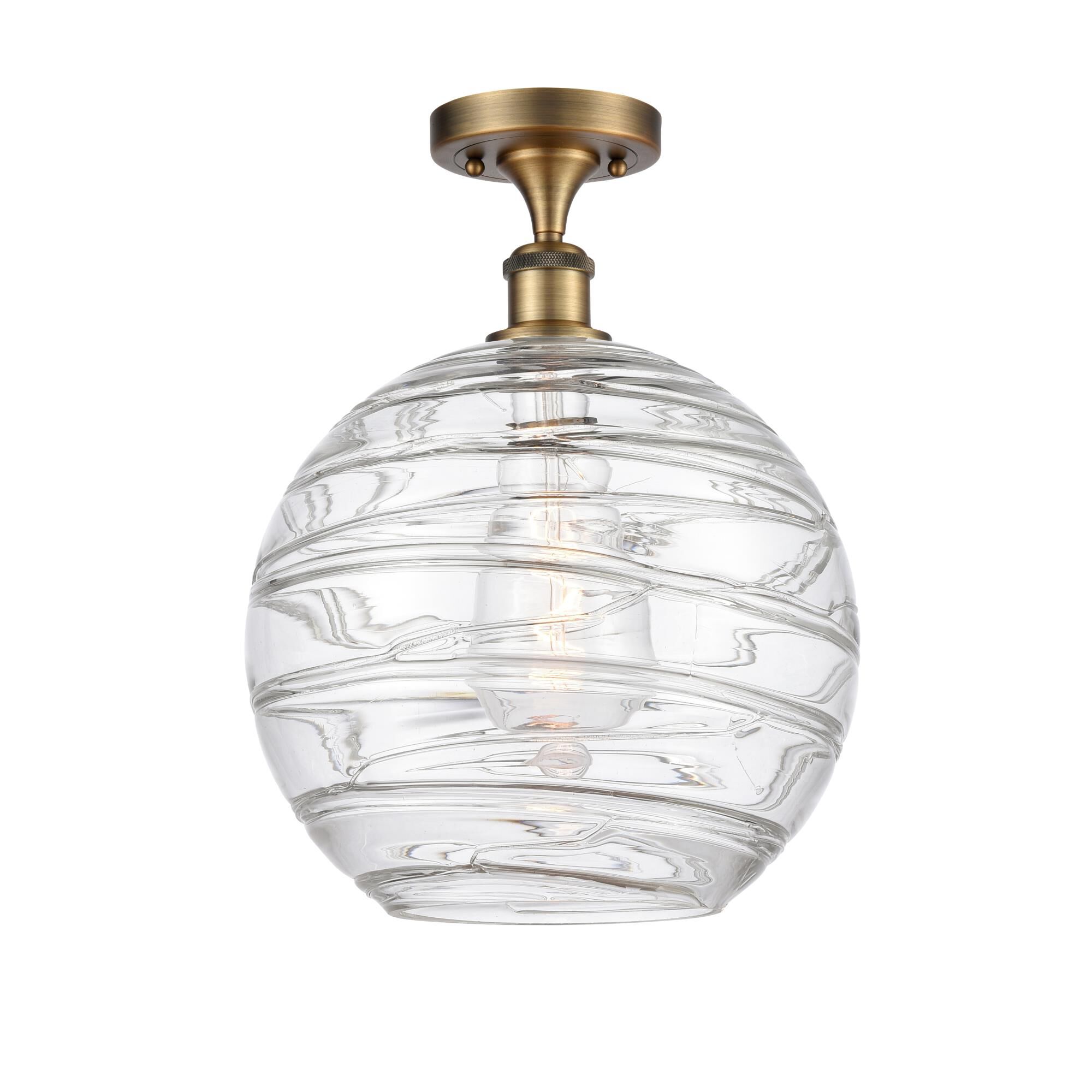 Shown in Brushed Brass finish and Sphere glass and Glass shade