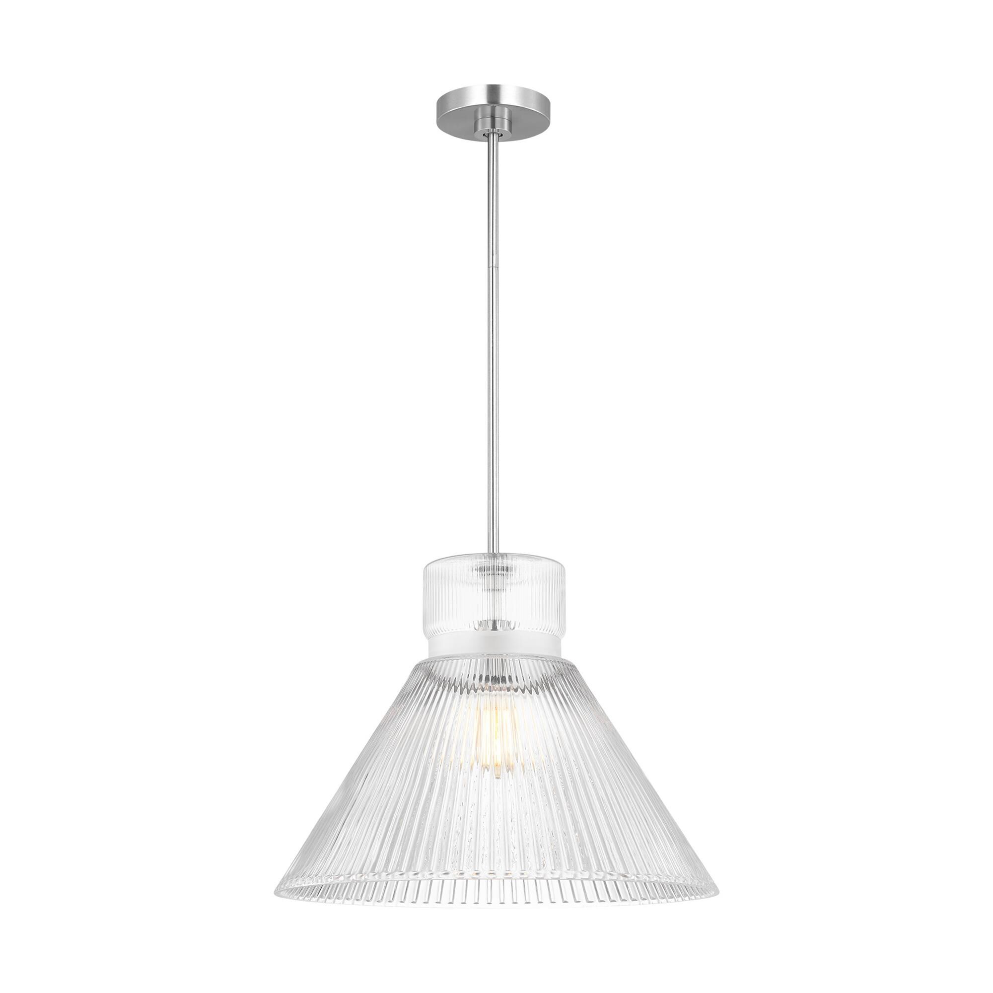 Shown in Brushed Nickel finish and Clear Ribbed glass