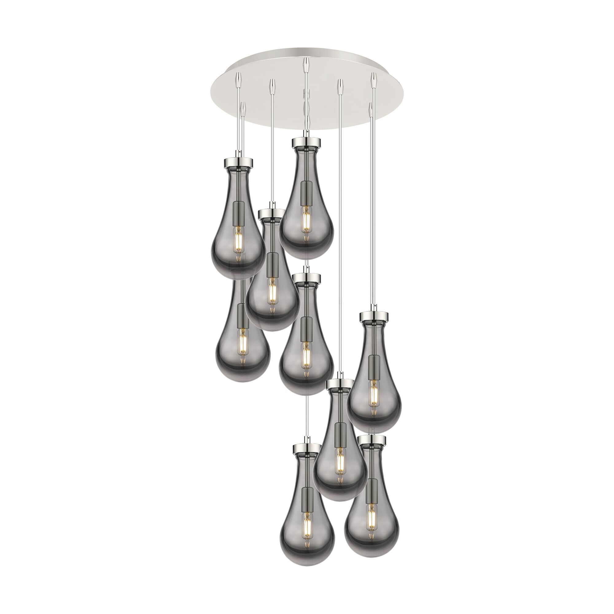 Shown in Polished Nickel finish and Light Smoke glass and Light Smoke Glass shade