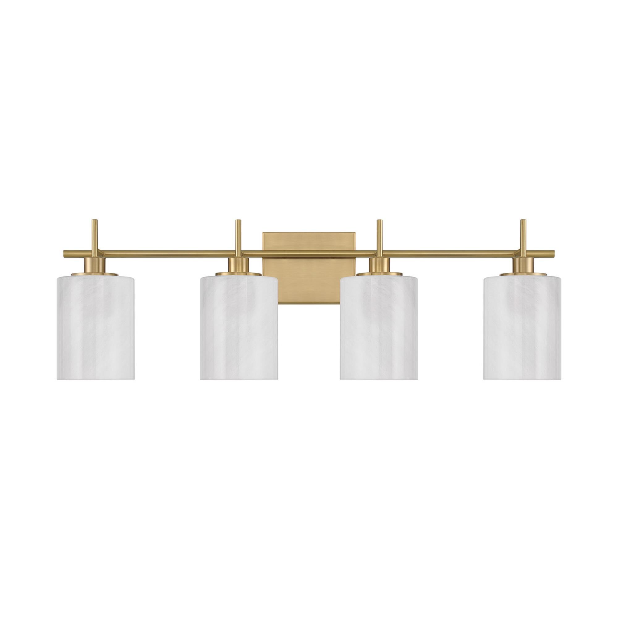 Shown in Natural Brass finish and White Strie glass