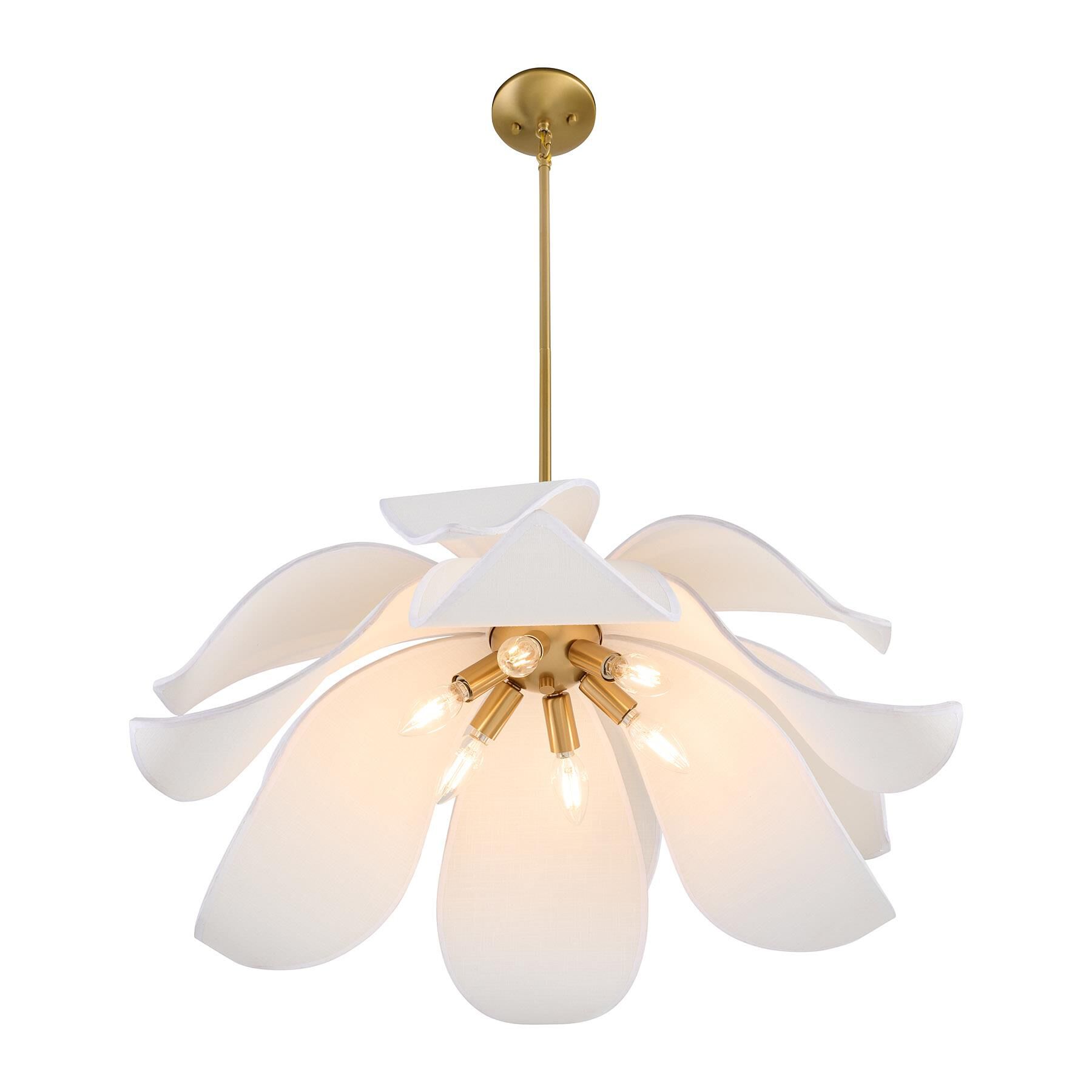 Shown in Warm Brass finish and White Linen shade