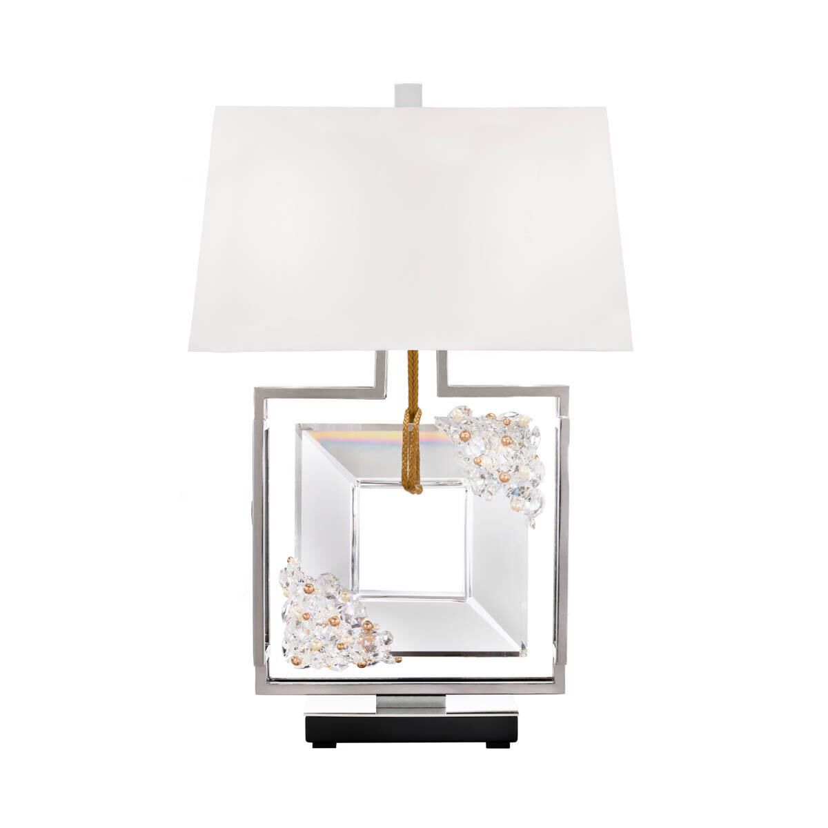 Shown in Polished Chrome With Gold Rope finish and Radiance crystal and Fabric glass