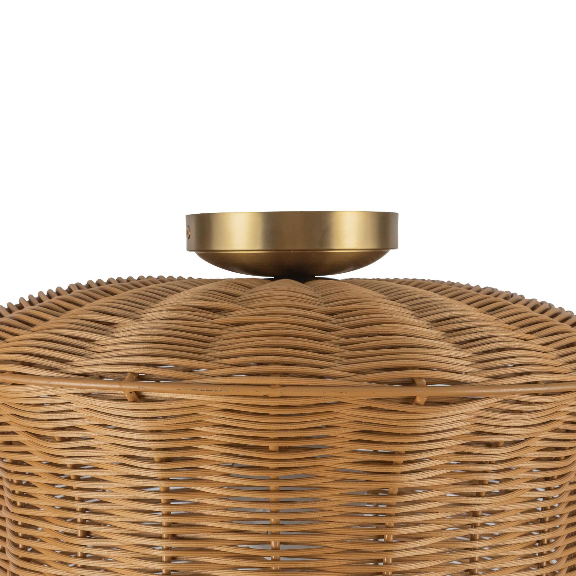 Shown in Brushed Gold finish and Rattan shade