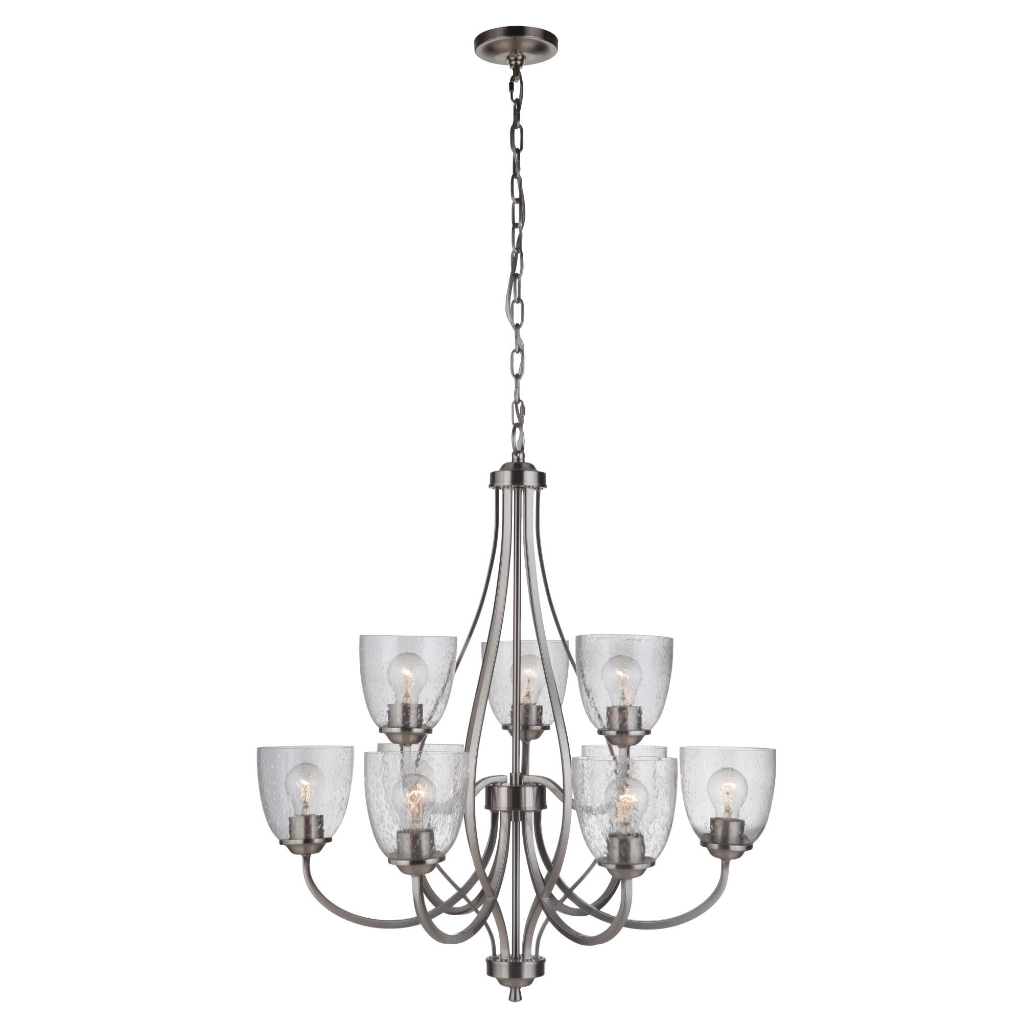 Shown in Brushed Polished Nickel finish and Clear Seeded glass and Glass shade