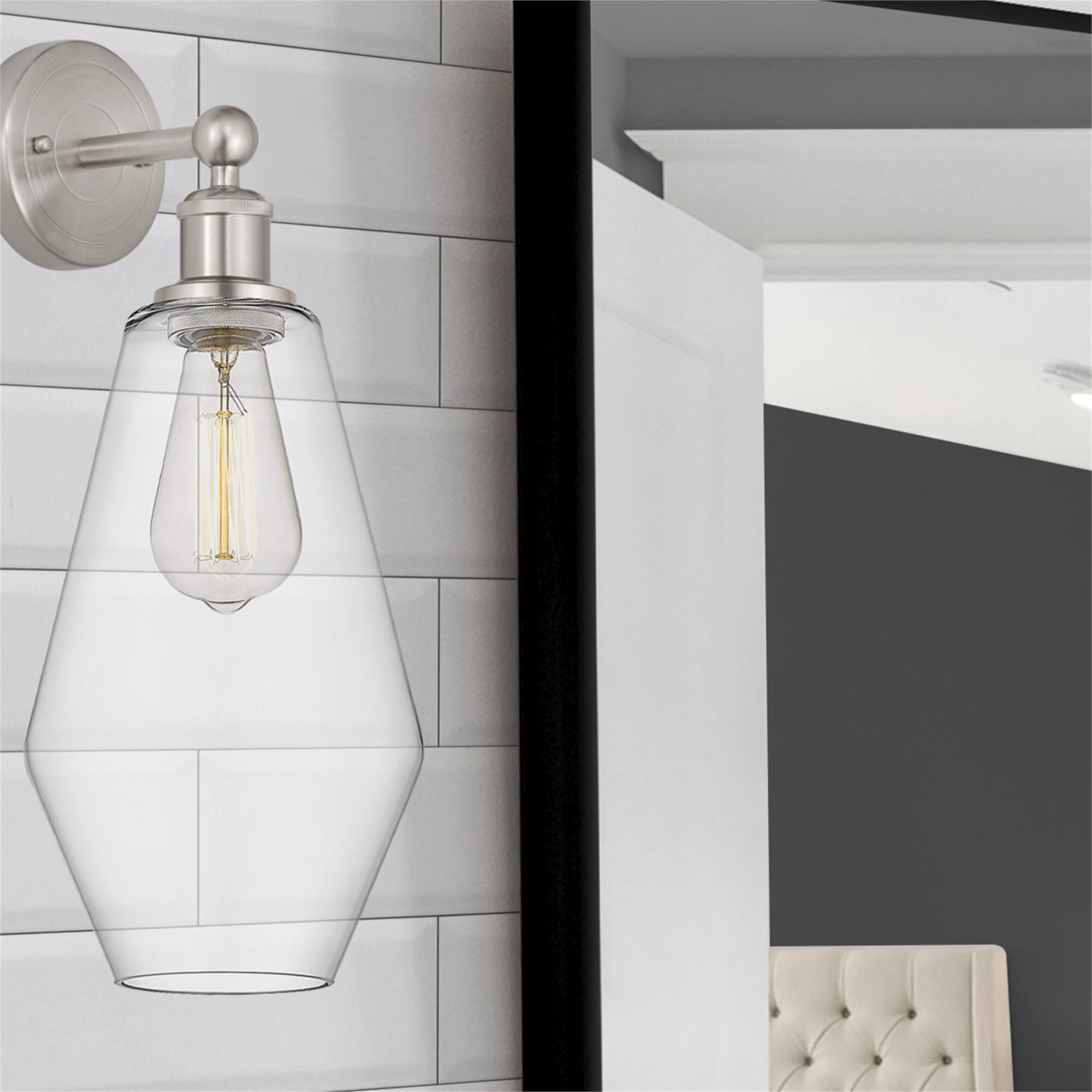 Shown in Brushed Satin Nickel  finish and Clear glass