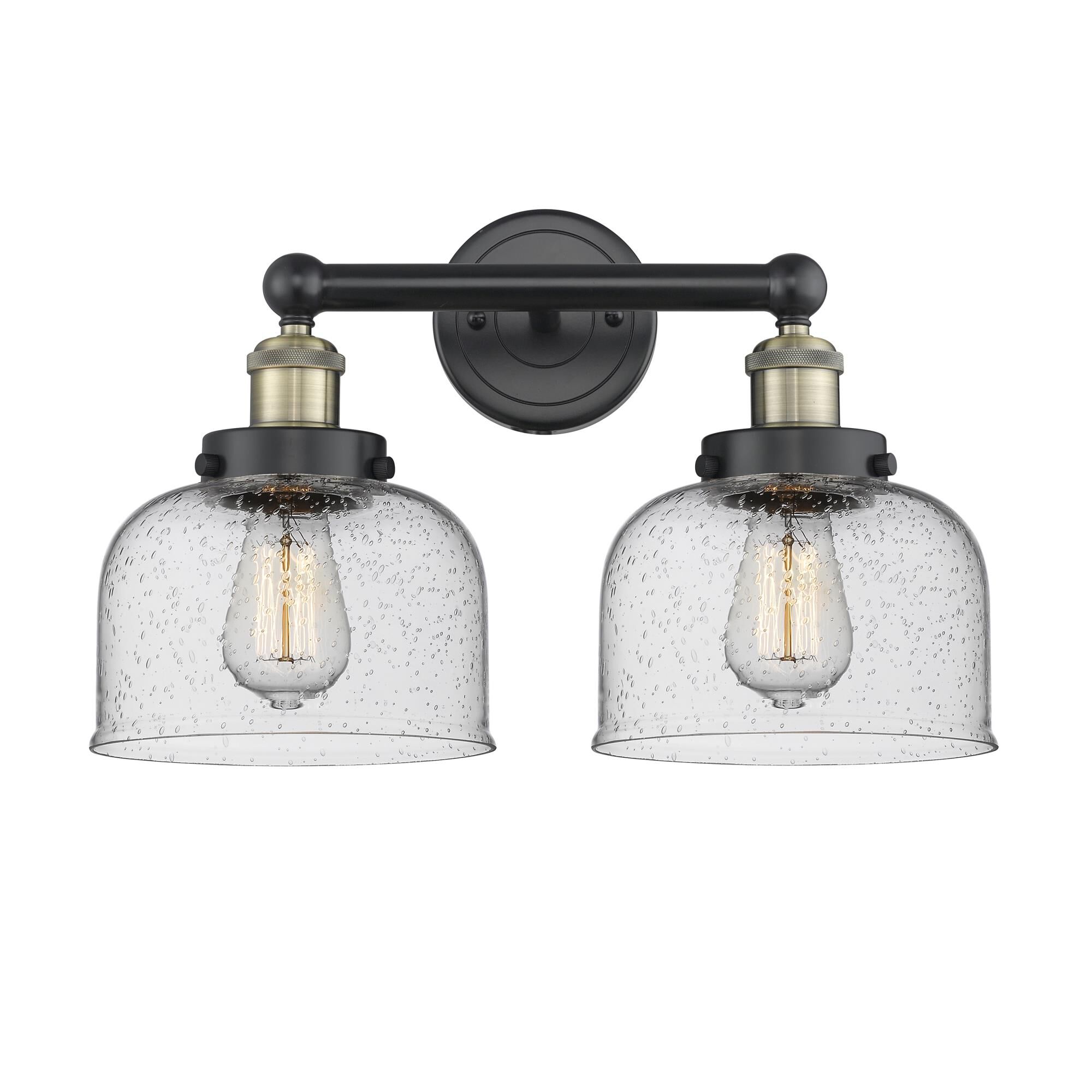 Shown in Black Antique Brass finish and Seedy glass