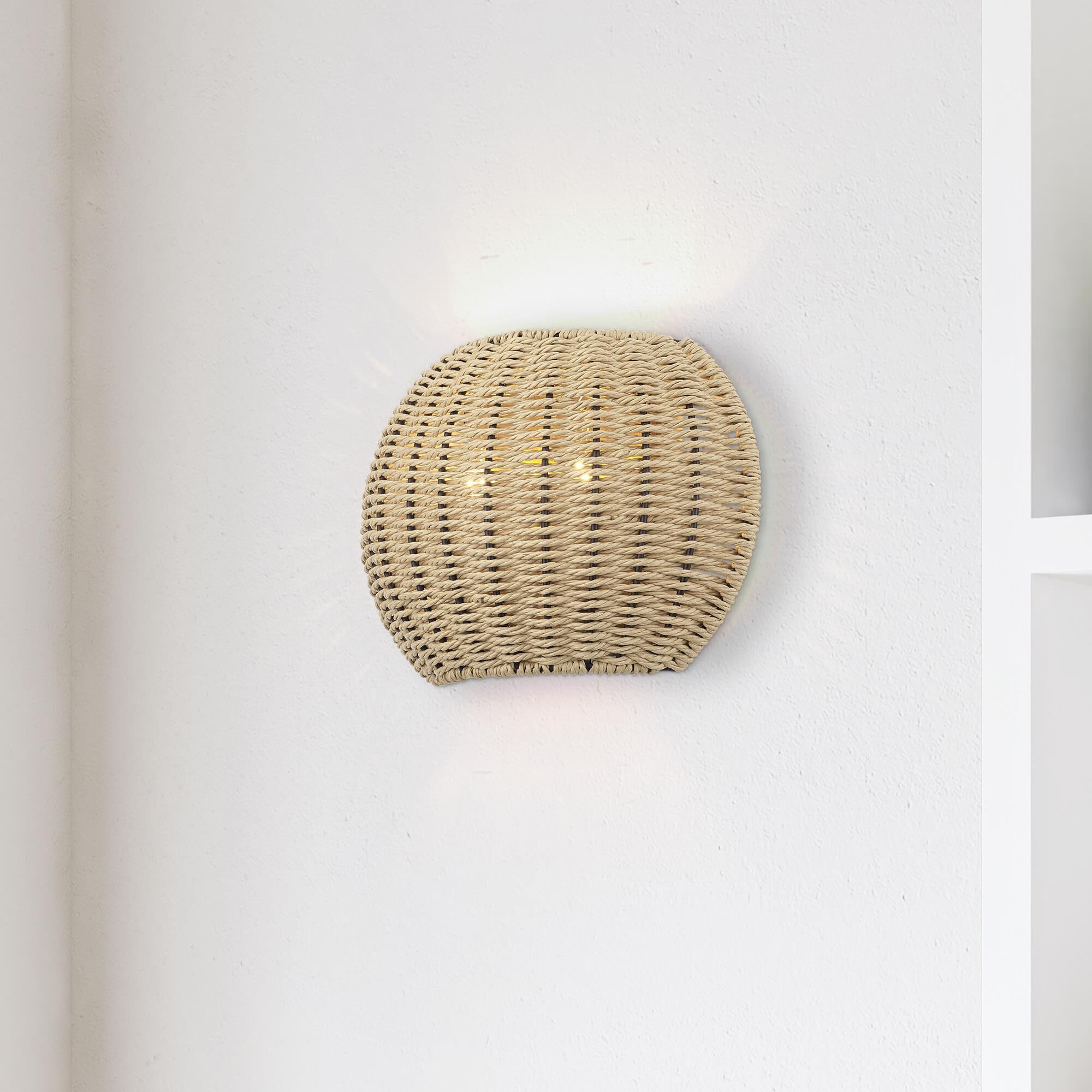 Shown in Antique Gold Leaf finish and Hand-Woven French Beige Paper Rope shade