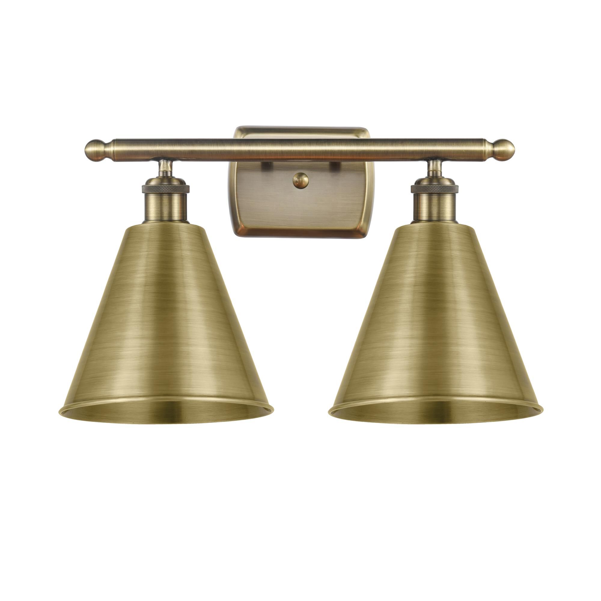 Shown in Antique Brass finish and Antique Brass Ballston Cone shade
