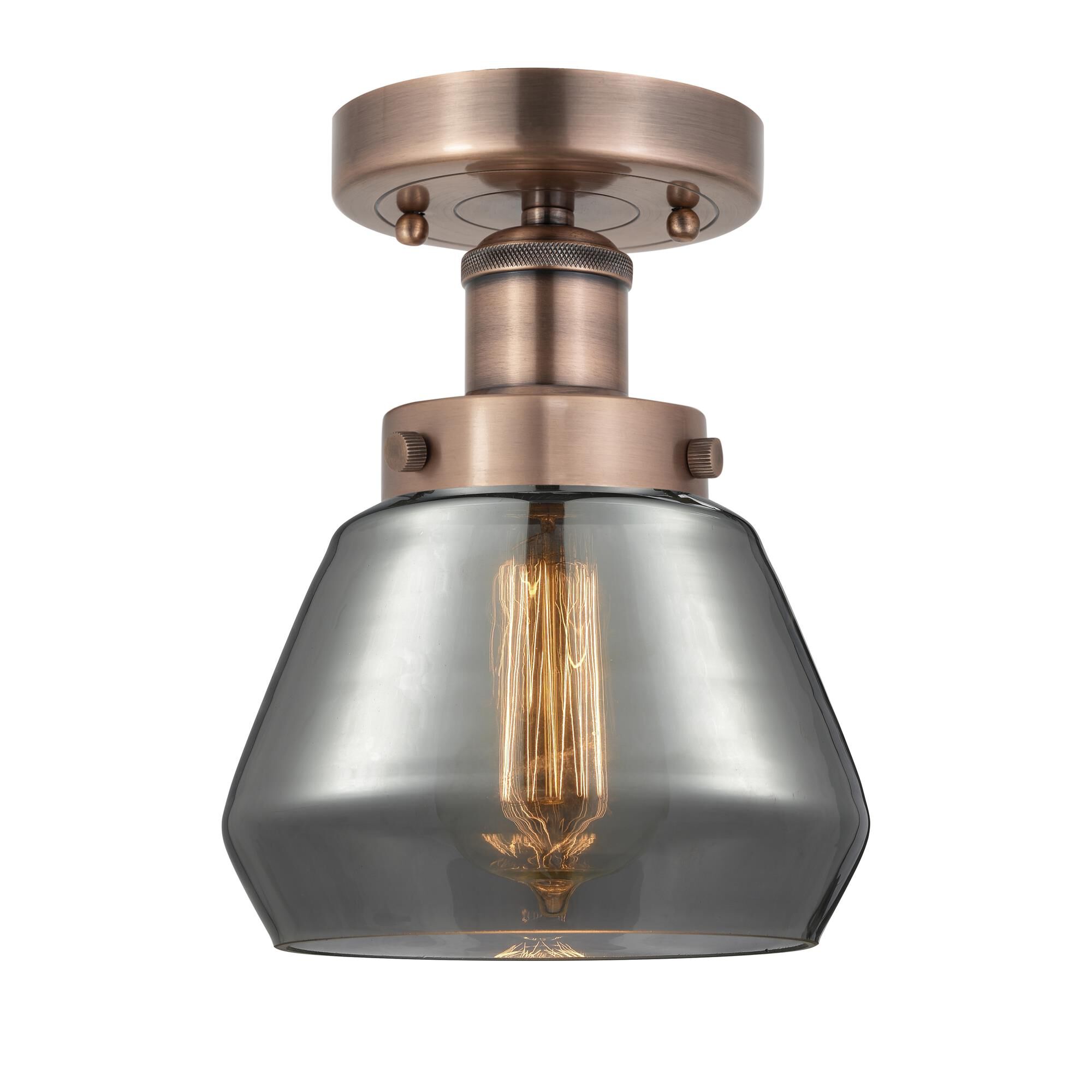 Shown in Antique Copper finish and Plated Smoke glass