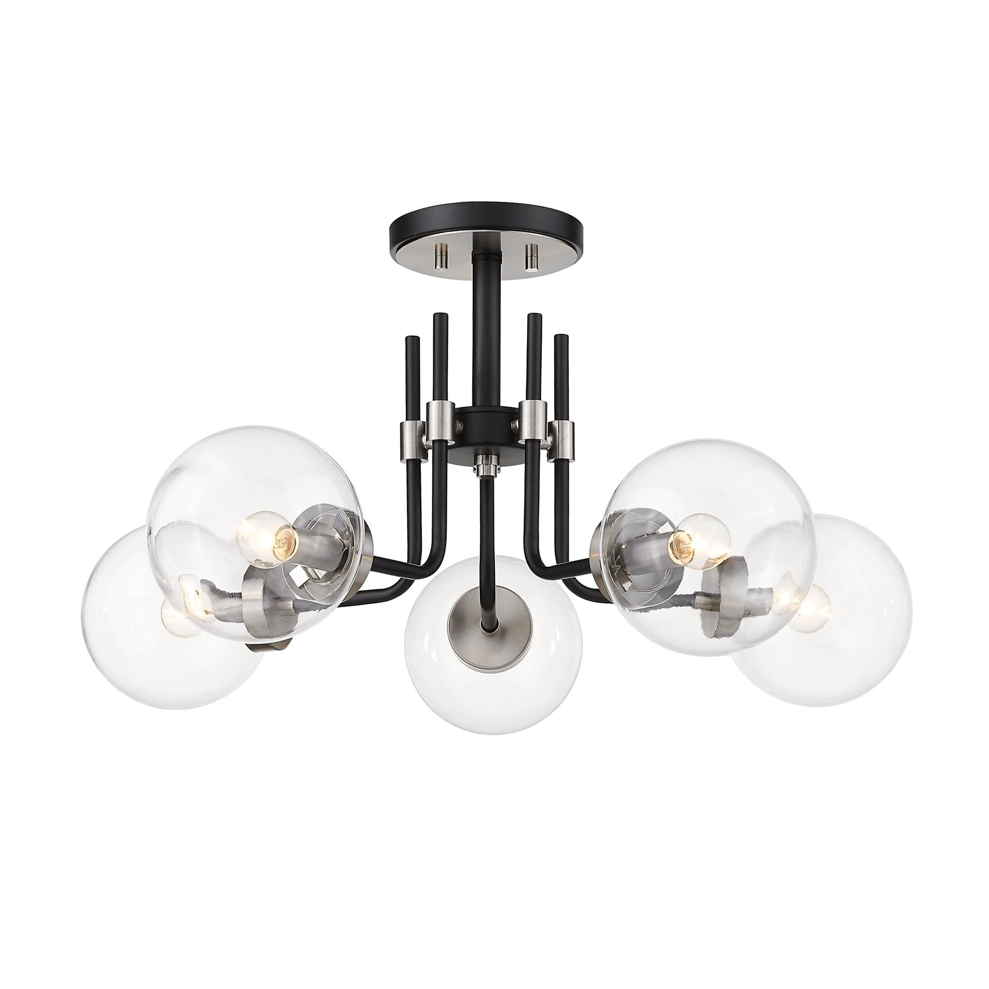 Shown in Matte Black + Brushed Nickel finish and Glass shade