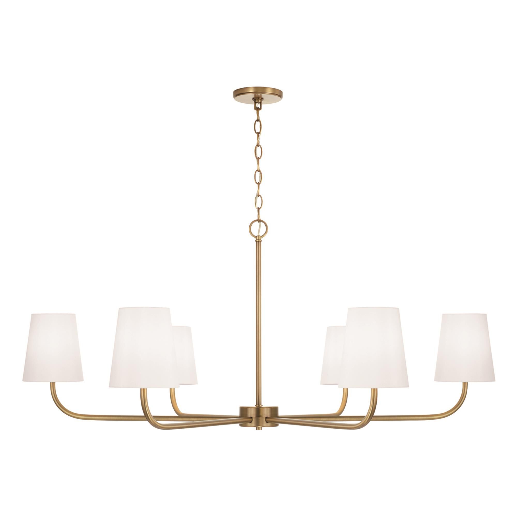 Shown in Aged Brass finish and White Fabric Stay-Straight shade