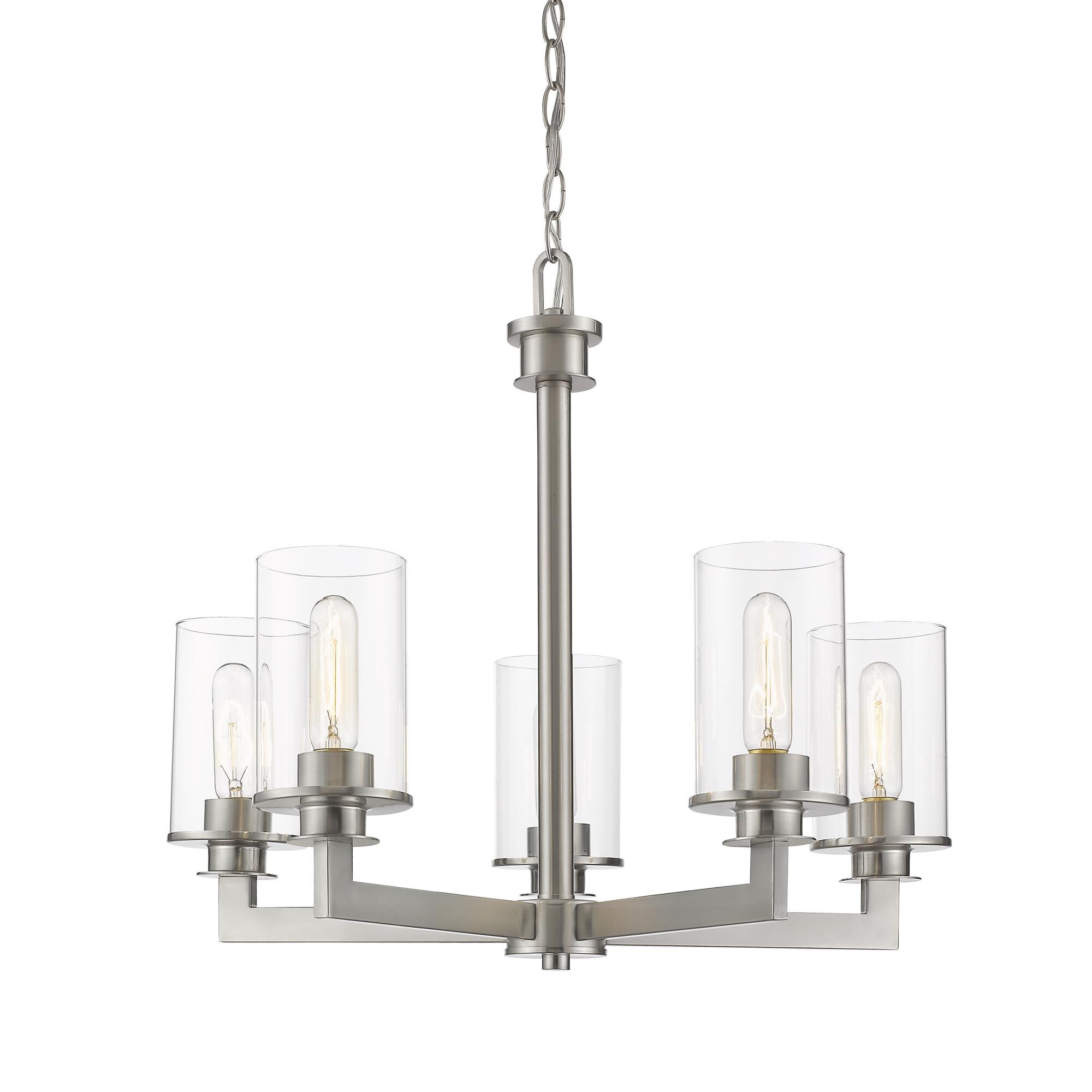 Shown in Brushed Nickel finish and Glass shade