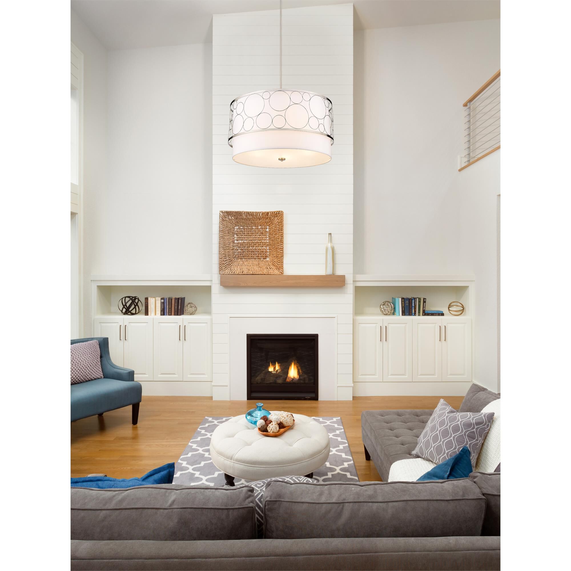 Shown in Brushed Nickel finish and White glass and White shade